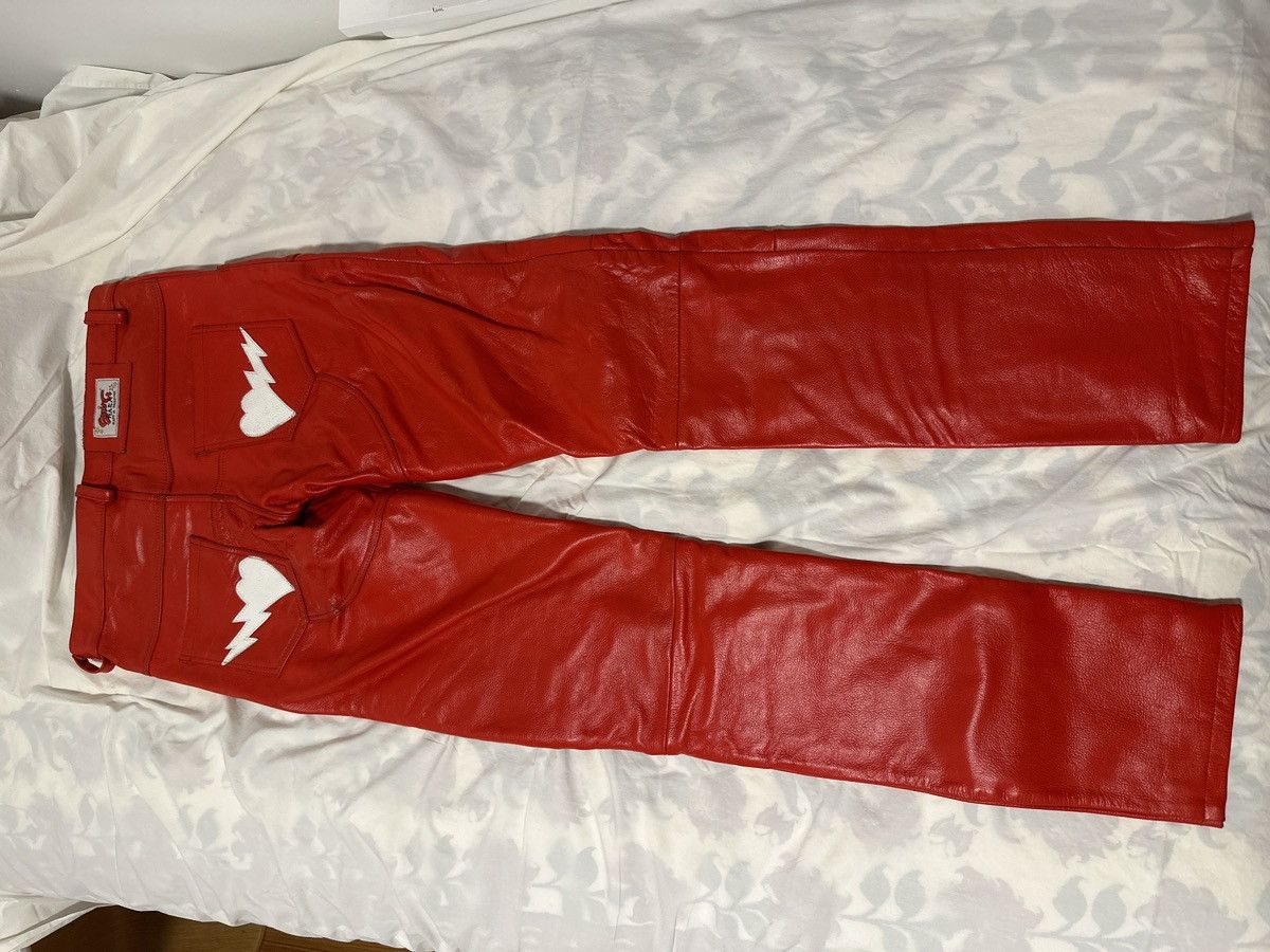 seeingDEADpeople SeeingDeadPeople Red Leather Bone Pants Size US 32 / EU 48 - 3 Thumbnail