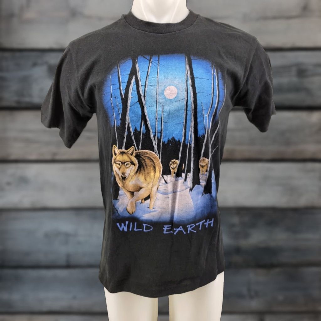 Anvil VINTAGE Anvil T-Shirt Wolf Shirt 90s Y2K Graphic Tee Mens M Black Cotton Short Sleeve Crew Neck Size US M / EU 48-50 / 2 - 1 Thumbnail
