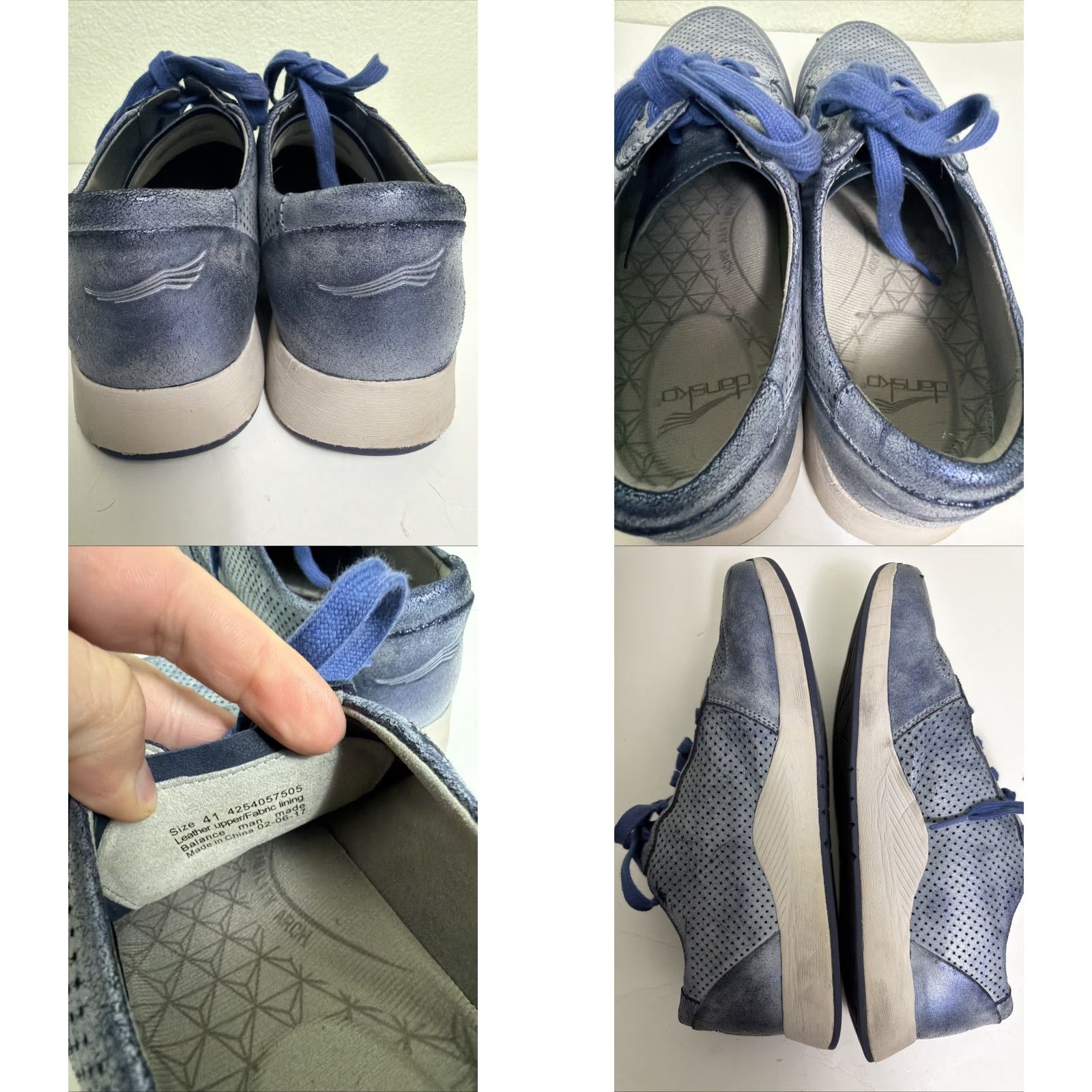 Dansko Dansko Christina Womens Blue Sneaker Leather Size 41 US 10.5-11 Geometric Round Toe Lace Up Casual Activewear Shoes Size US 11 / IT 41 - 9 Thumbnail
