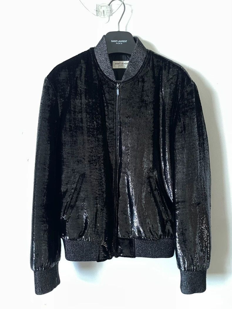 Saint Laurent Paris 17fw poster style reflective velvet jac