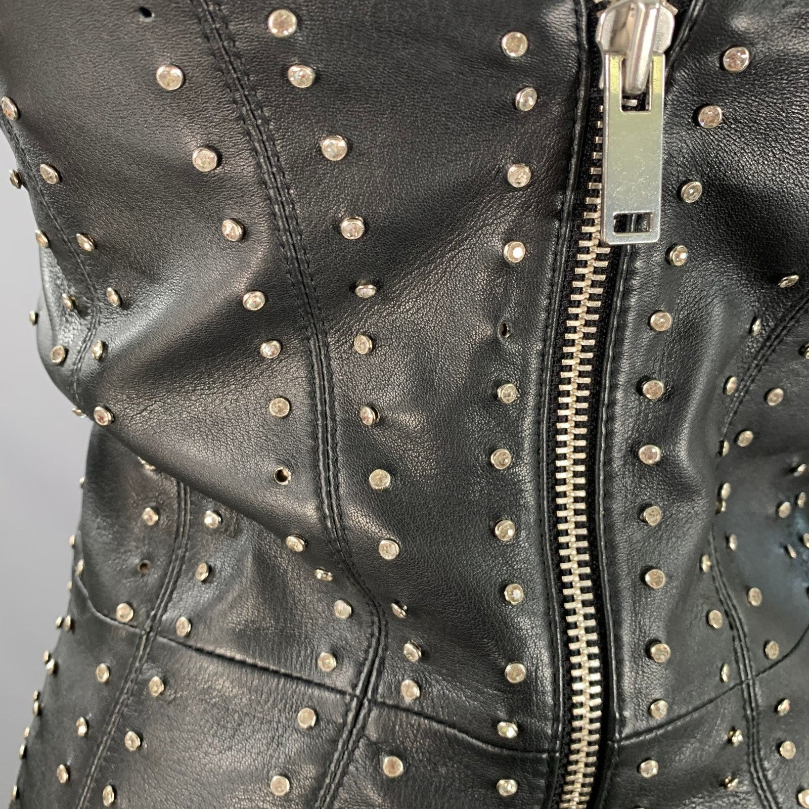 Retrofete S Black Silver Leather Strapless Crystal Studded Mini Dress Size S / US 4 / IT 40 - 4 Thumbnail