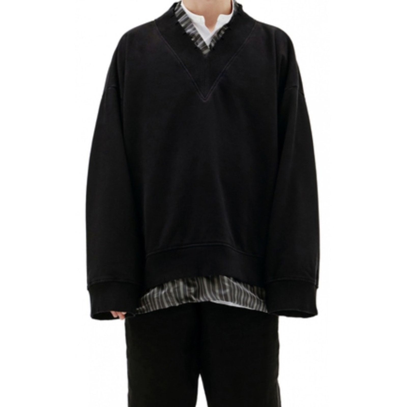 Maison Margiela MMM Layer Destroyed Sweatshirt IT 50 LG Cotton Viscose Size US L / EU 52-54 / 3 - 1 Thumbnail