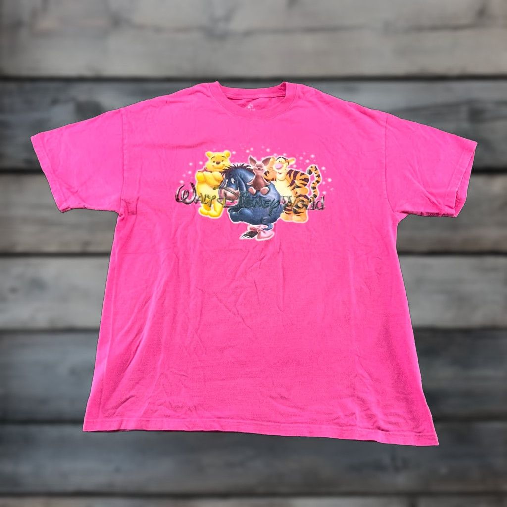 Hanes VINTAGE Walt Disney Shirt Mens XL Pink Winnie The Pooh Piglet Eayore Tigger Y2K Size US XL / EU 56 / 4 - 1 Thumbnail