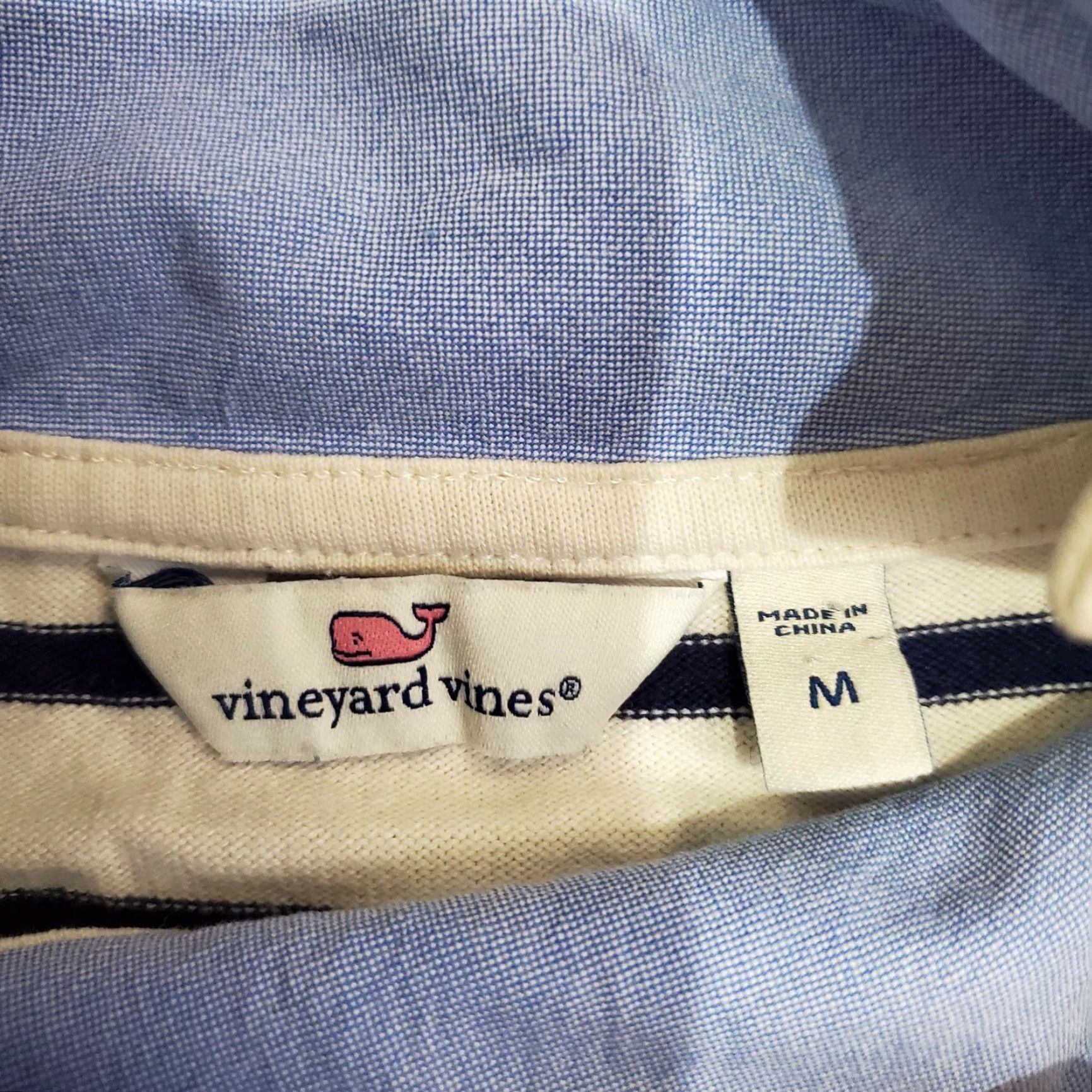 Vineyard Vines Vineyard Vines Shirt Mens Medium White Stripe Mock Neck Nautical Button Shoulder Shirt Size US M / EU 48-50 / 2 - 7 Thumbnail