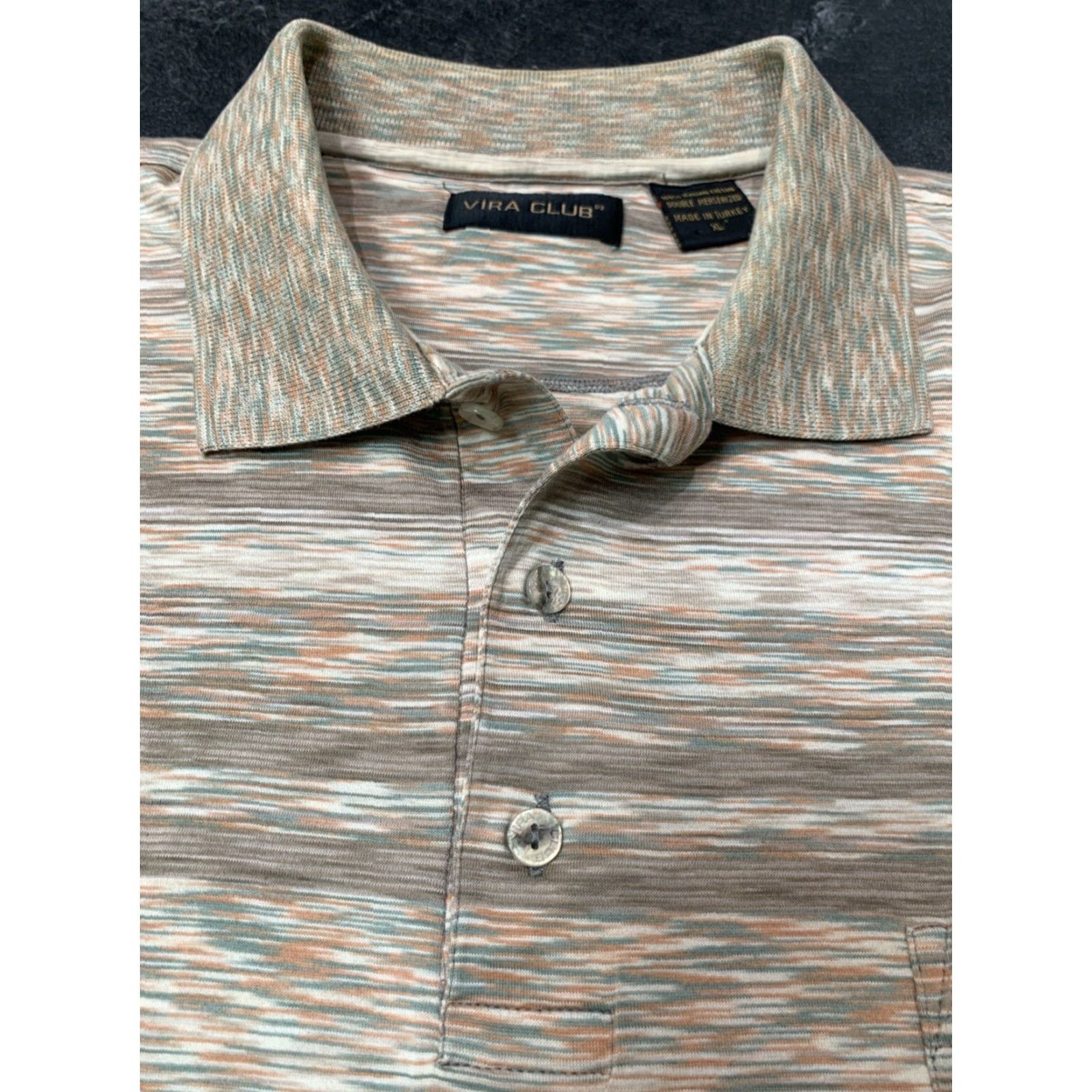 Vintage VIRA Club Men's XL Polo Shirt Short Sleeve Striped Brown Italian Cotton Casual Size US XL / EU 56 / 4 - 6 Thumbnail