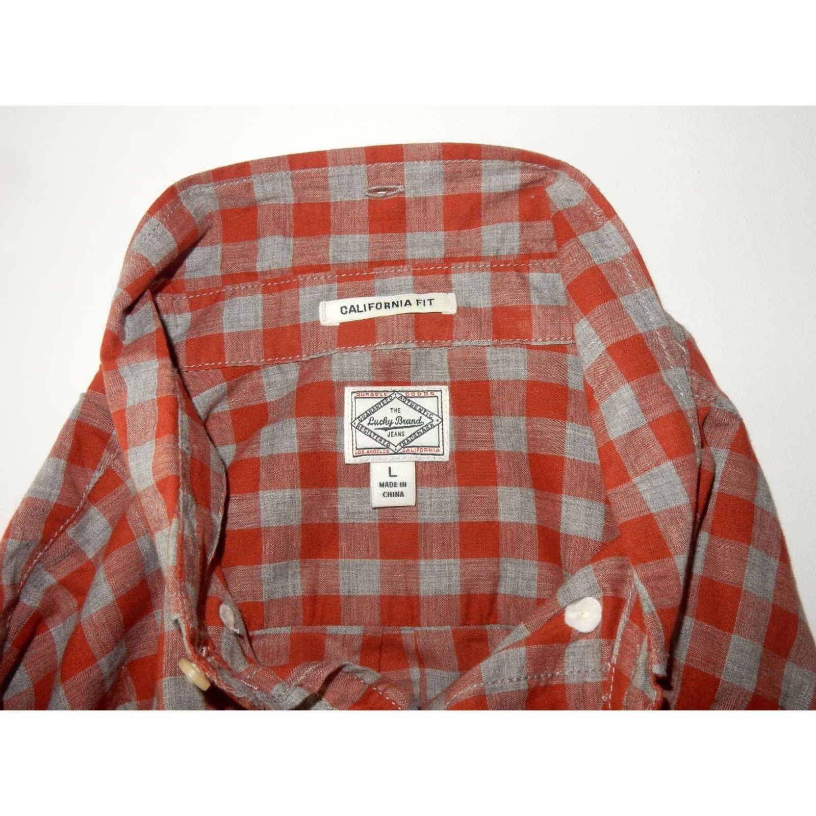J.Crew Lucky Brand Men's Button Front Shirt Size L California Fit Plaid Orange Long Sleeve Mens Shirt Size US L / EU 52-54 / 3 - 4 Thumbnail