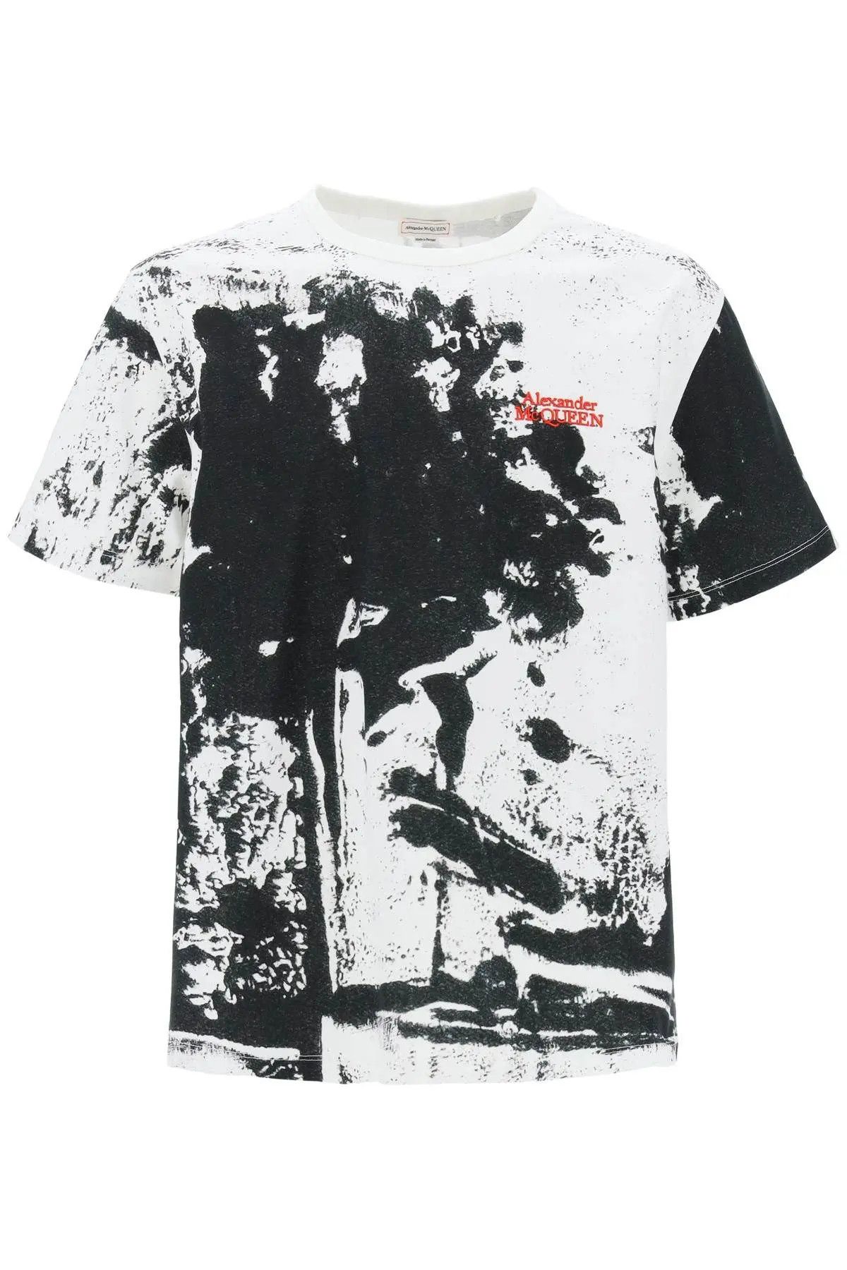 image of Alexander Mcqueen O1S22I1N0224 Fold Print T-Shirt In White Black, Men's (Size XL)