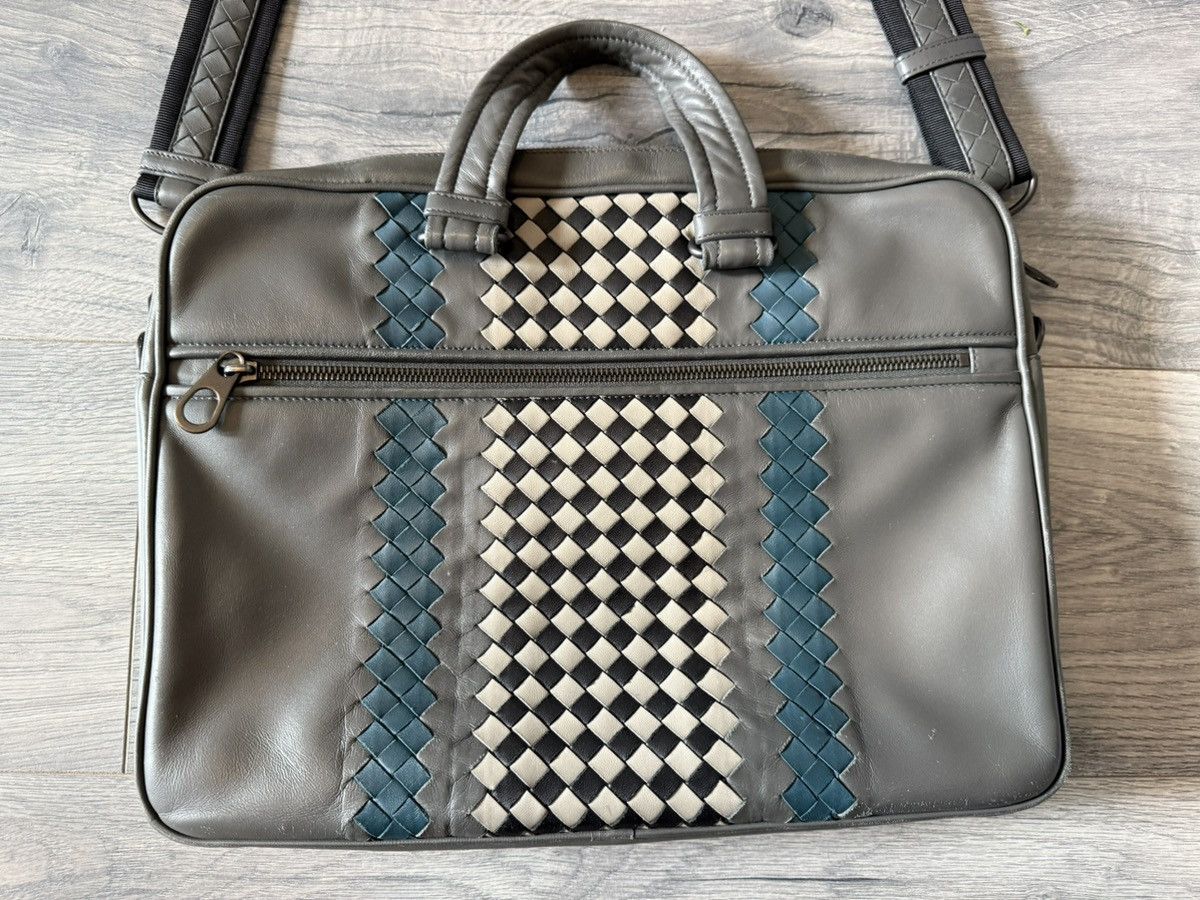 Bottega Veneta Intrecciato Leather Laptop Briefcase Bag in Grey & Teal Size ONE SIZE - 6 Thumbnail