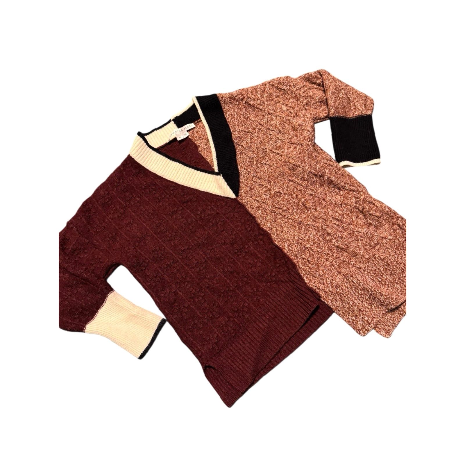 Veronica Beard Veronica Beard Gava Colorblock Sweater Uneven Hem Navy Burgandy Oversized XS Women Pullover V-Neck Knit Wool Nylon 100% Pattern Striped Regular Size XS / US 0-2 / IT 36-38 - 4 Thumbnail