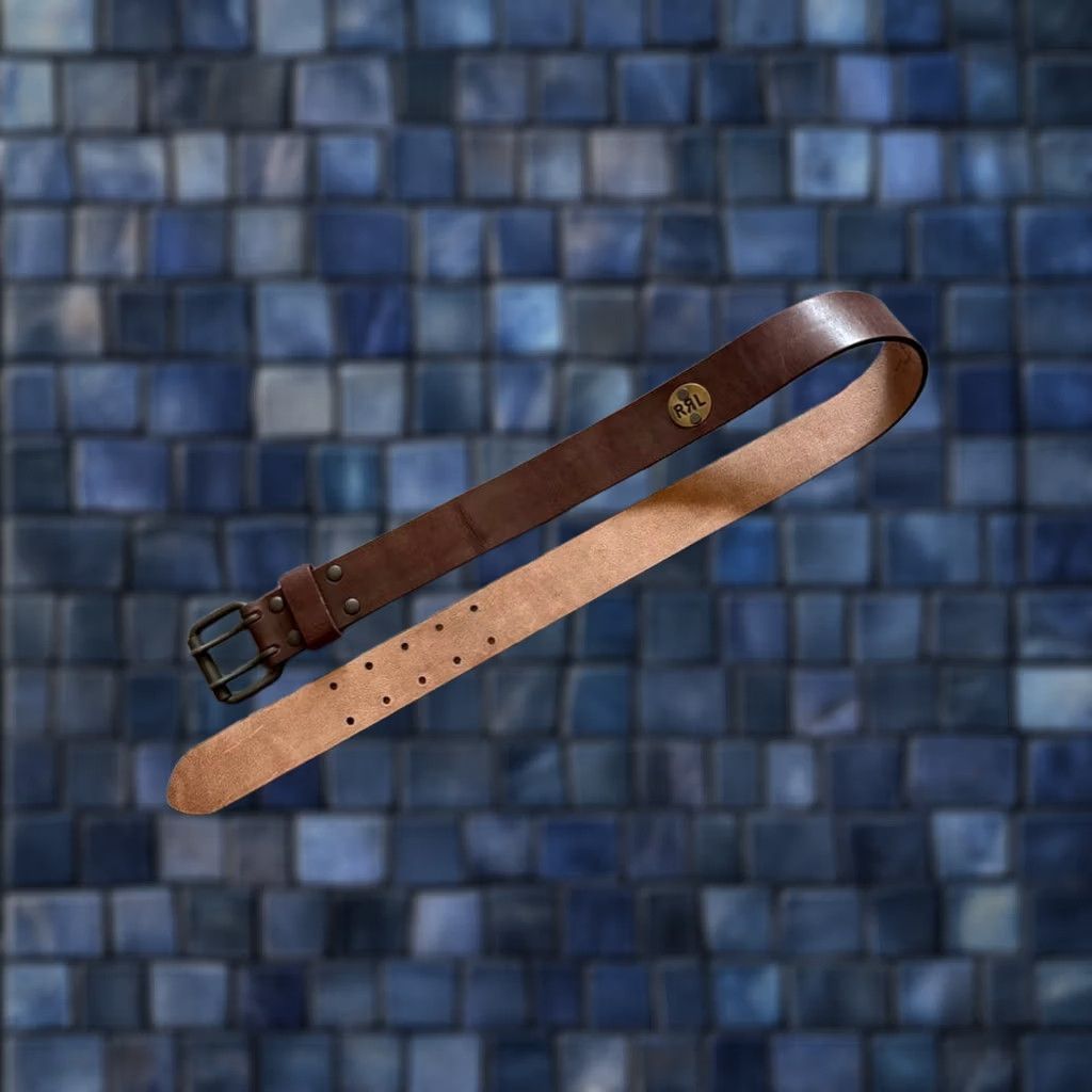 Ralph Lauren VINTAGE RRL RALPH LAUREN STYLE LEATHER BELT SIZE 34 BROWN BRASS LOGO MEN USED Size 34 - 1 Thumbnail
