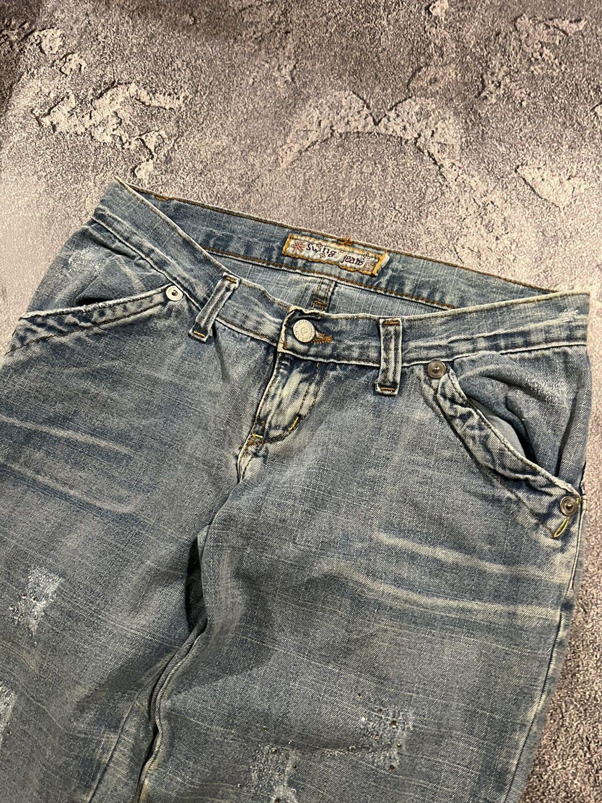 Japanese Brand CRAZY Glamour Swag Flared Jeans Light With Glliter Y2K 90s Size US 32 / EU 48 - 5 Thumbnail
