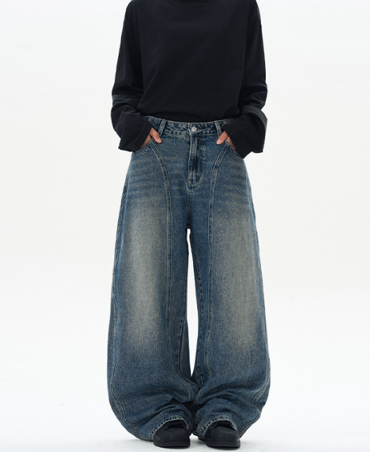 Japanese Brand × Jean American street washed distressed wide-leg scimitar jeans Size US 34 / EU 50 - 1 Thumbnail