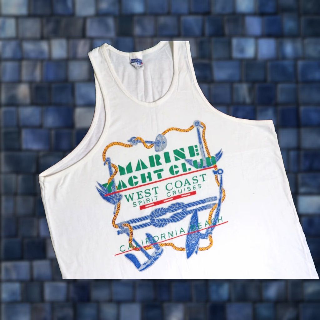 Vintage VINTAGE California Yacht Club Cruise Beach White Tank Top Tee T-Shirt Mens L Size US L / EU 52-54 / 3 - 1 Thumbnail