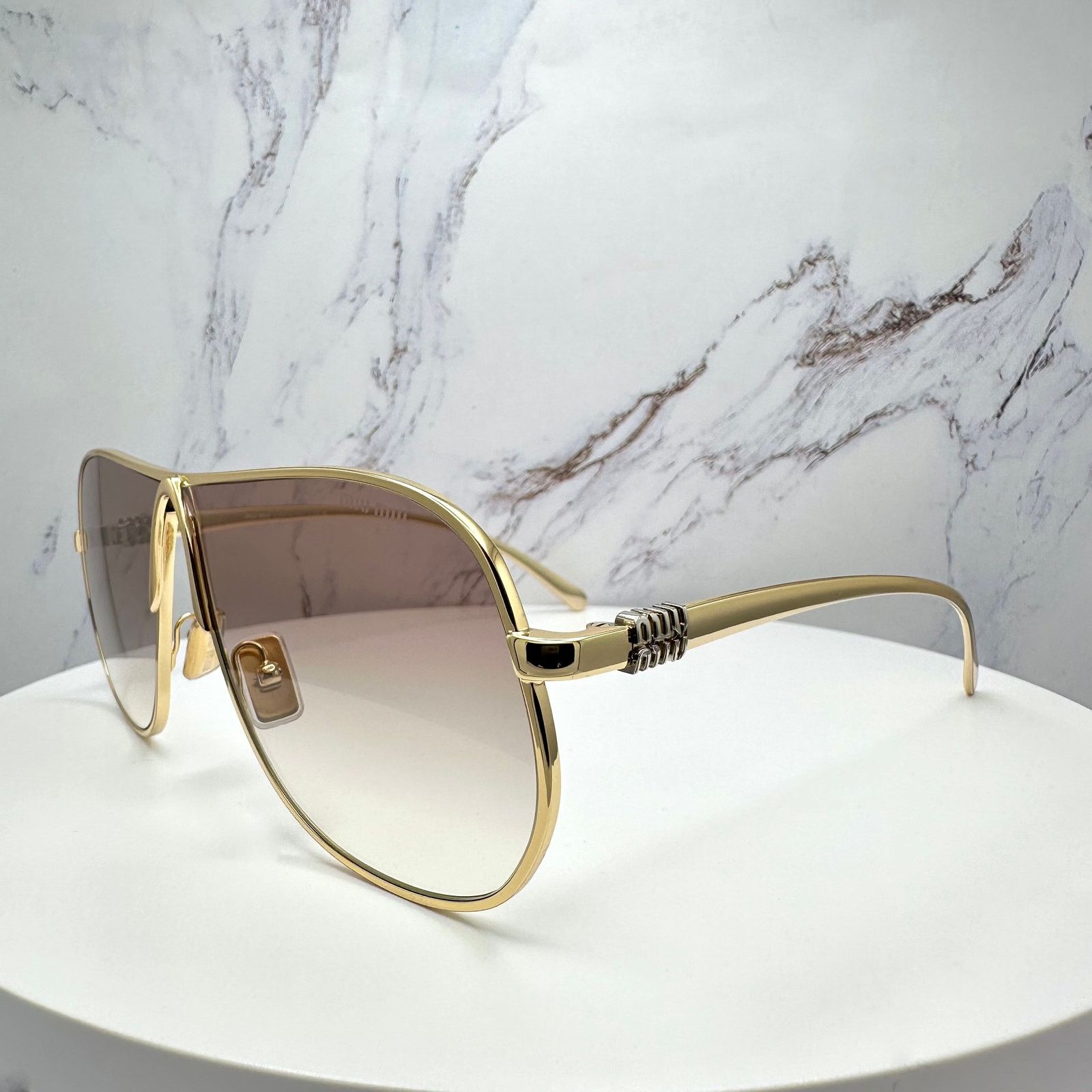 Miu Miu New MIU MIU Sunglasses Gold Brown Gradient Metal Aviator Size ONE SIZE - 17 Thumbnail