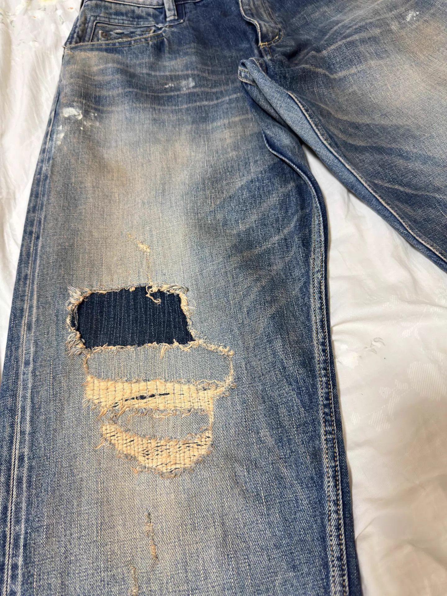 DENHAM Denham 24ss Jumbo Japan Wash Distressed Patched Blue S Jean Size US 30 / EU 46 - 7 Thumbnail