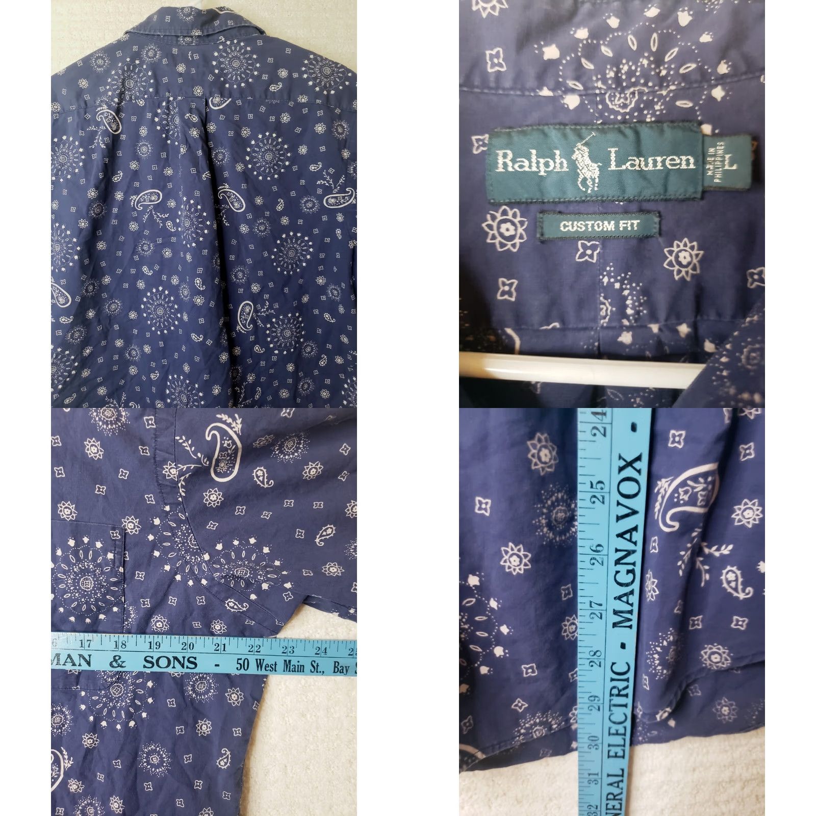 Ralph Lauren Ralph Lauren Custom Fit Men's L Navy Blue Star Burst Paisley Short Sleeve Button-Up Shirt Size US L / EU 52-54 / 3 - 8 Thumbnail