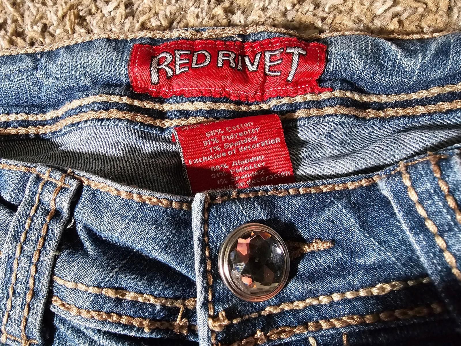 Designer Red Rivet Juniors Denim Cuffed Shorts Sz 1 Distressed Bling Size 30" / US 8 / IT 44 - 2 Thumbnail