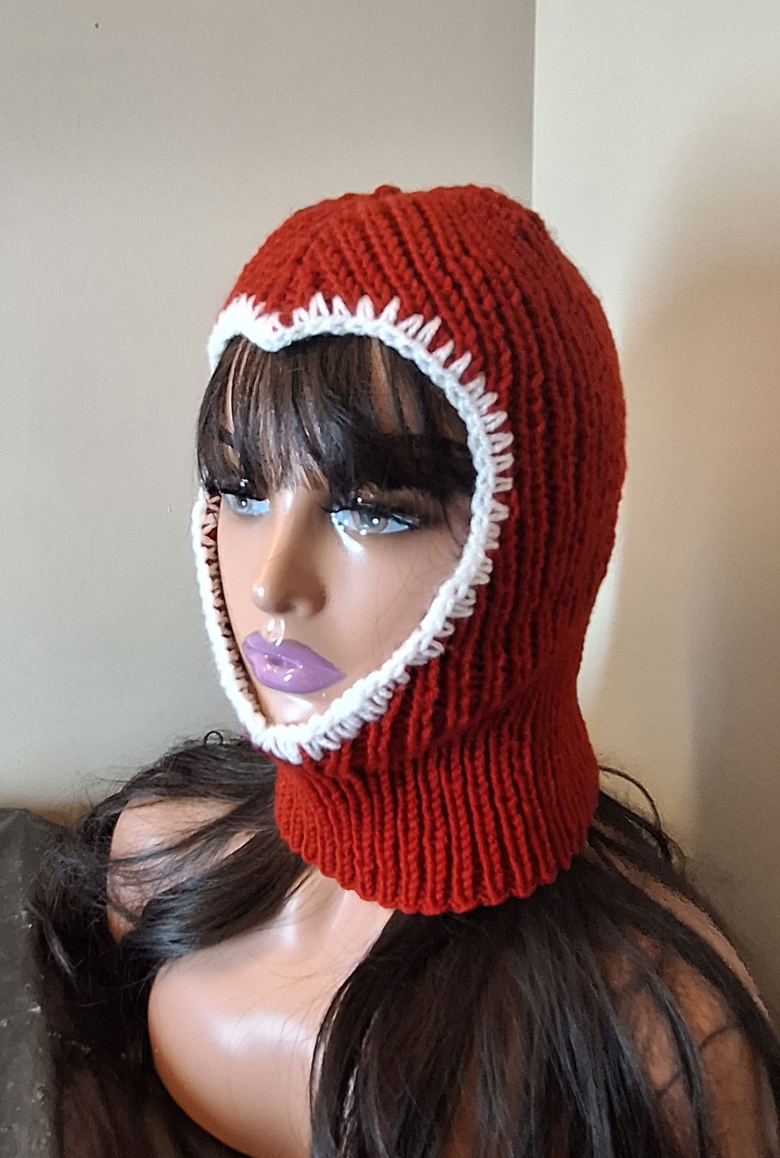 Other Handmade Wool Blend Balaclava – Red – Art Moodwear – 1-of-1 Size ONE SIZE - 2 Thumbnail