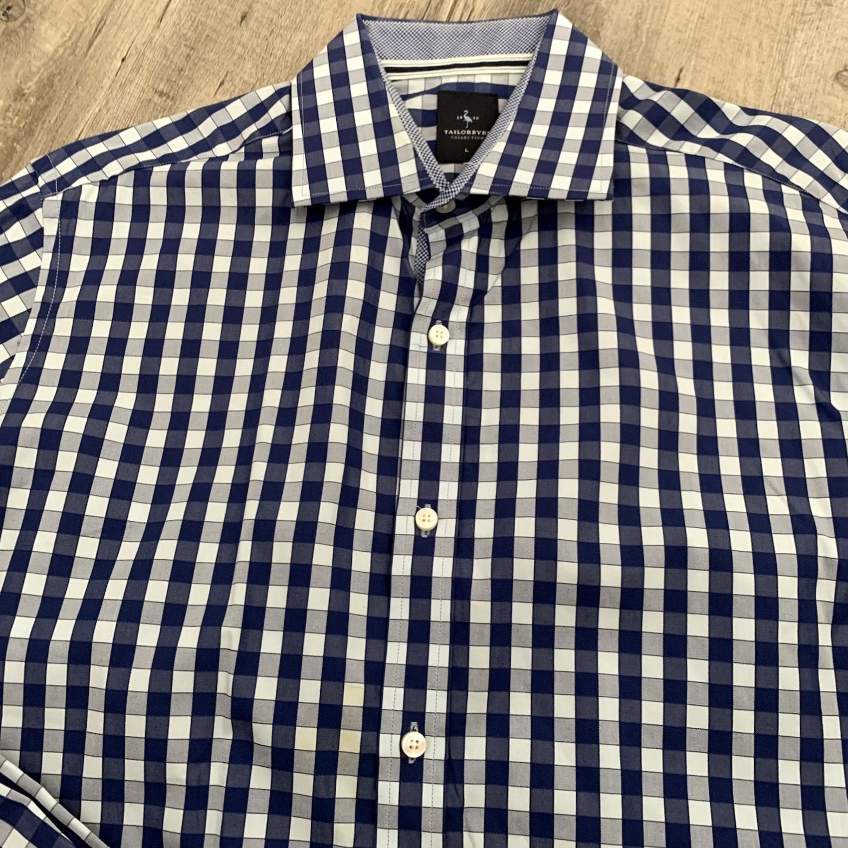 Tailorbyrd TAILORBYRD Collection Shirt Mens Large Blue Check Spread Collar Flip Cuff Regular Fit Button-Up Size US L / EU 52-54 / 3 - 3 Thumbnail