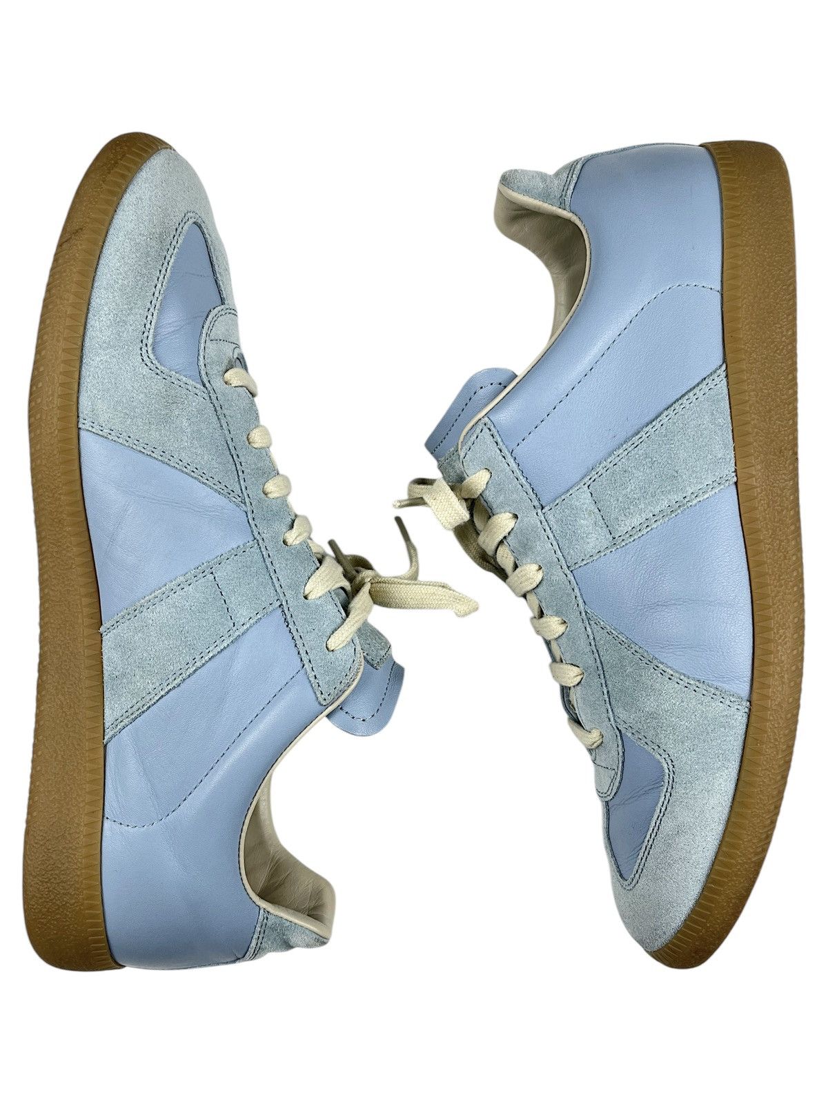 Pre-owned Maison Margiela Blue Leather Replica Gat Sneakers In Blue Gum