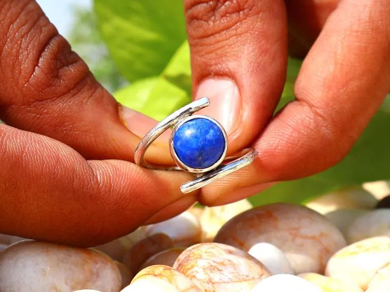 Handmade Lapis Lazuli Ring, Handmade Jewelry, Sterling Silver Ring Size ONE SIZE - 4 Thumbnail