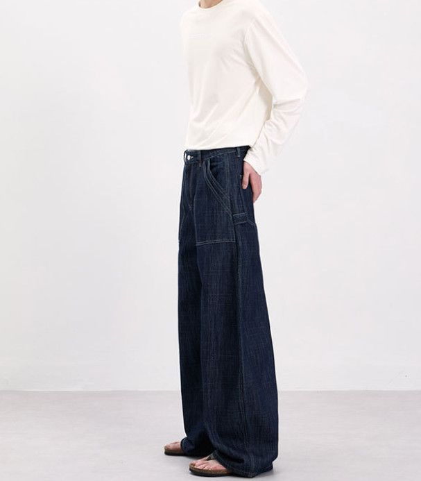 Japanese Brand Men's Blue Wide-Leg Scythe-Cut Cargo Jeans Size US 32 / EU 48 - 3 Thumbnail
