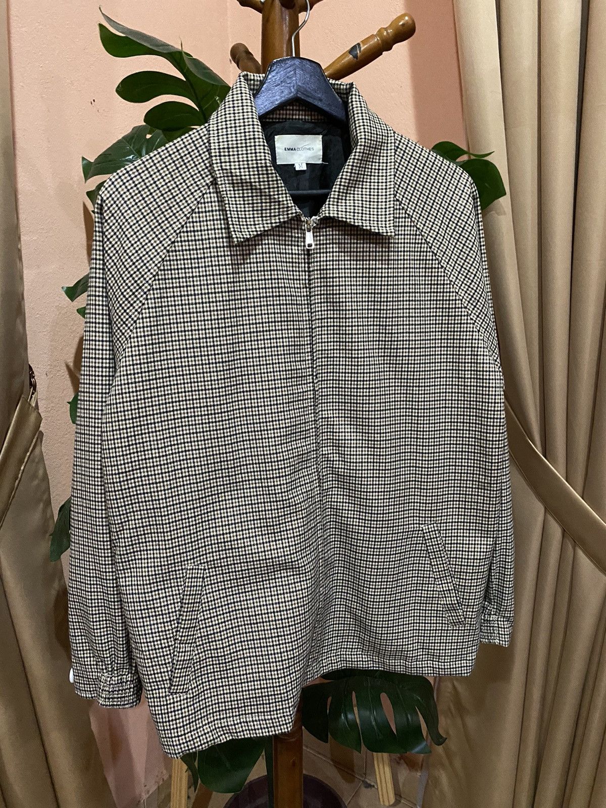 Japanese Brand Emma Clothes Plaid Jacket - Beige Checkered Zip-Up - Unisex Size US M / EU 48-50 / 2 - 3 Thumbnail