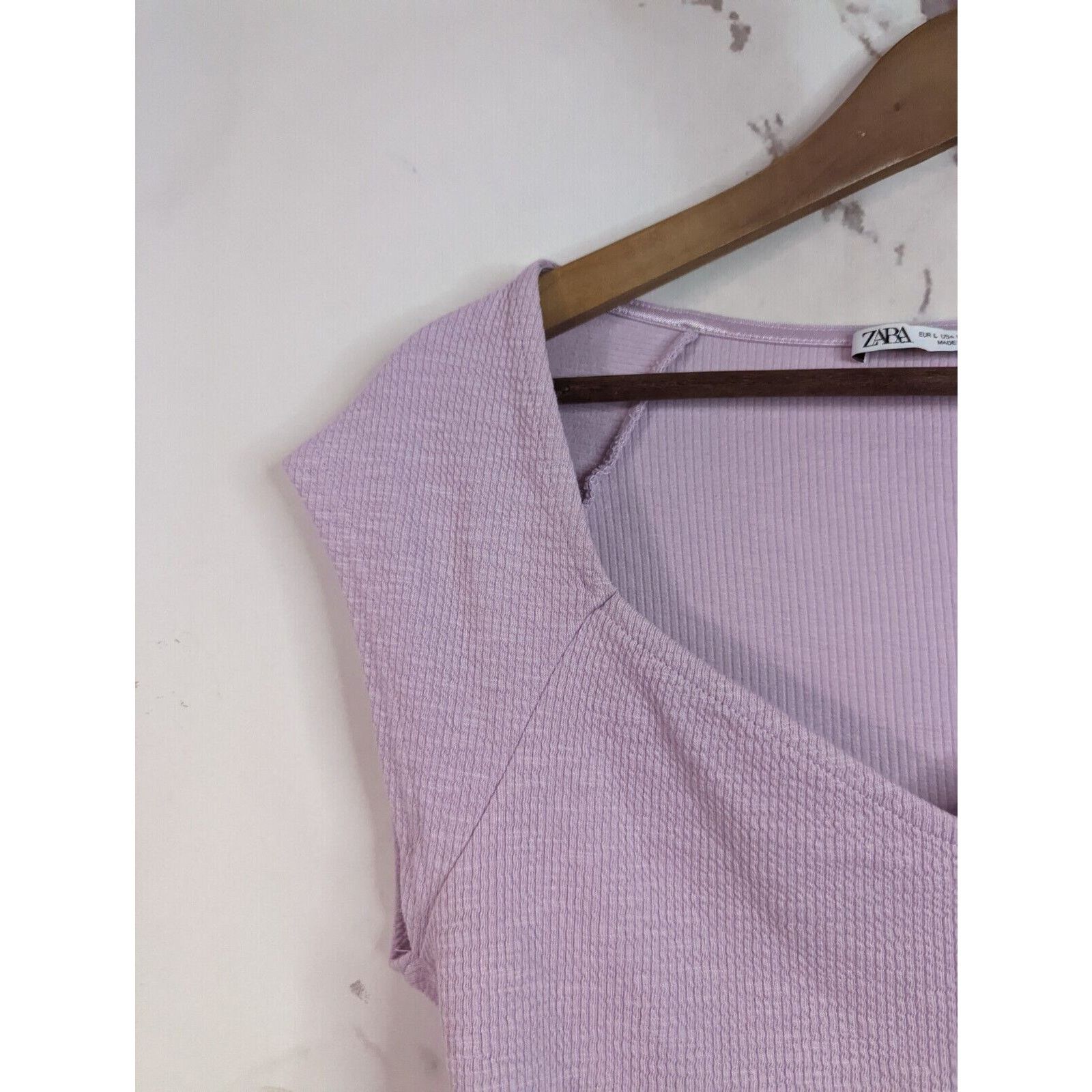 Zara Zara Crop Top Women Large Purple Ribbed Sweetheart Size L / US 10 / IT 46 - 2 Thumbnail