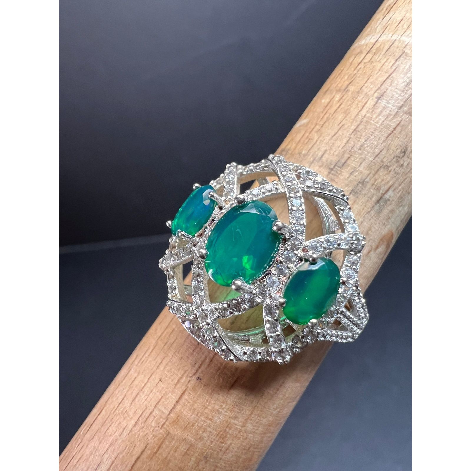 Other Synthetic emerald CZ sterling silver cocktail ring size 9 Size ONE SIZE - 10 Thumbnail