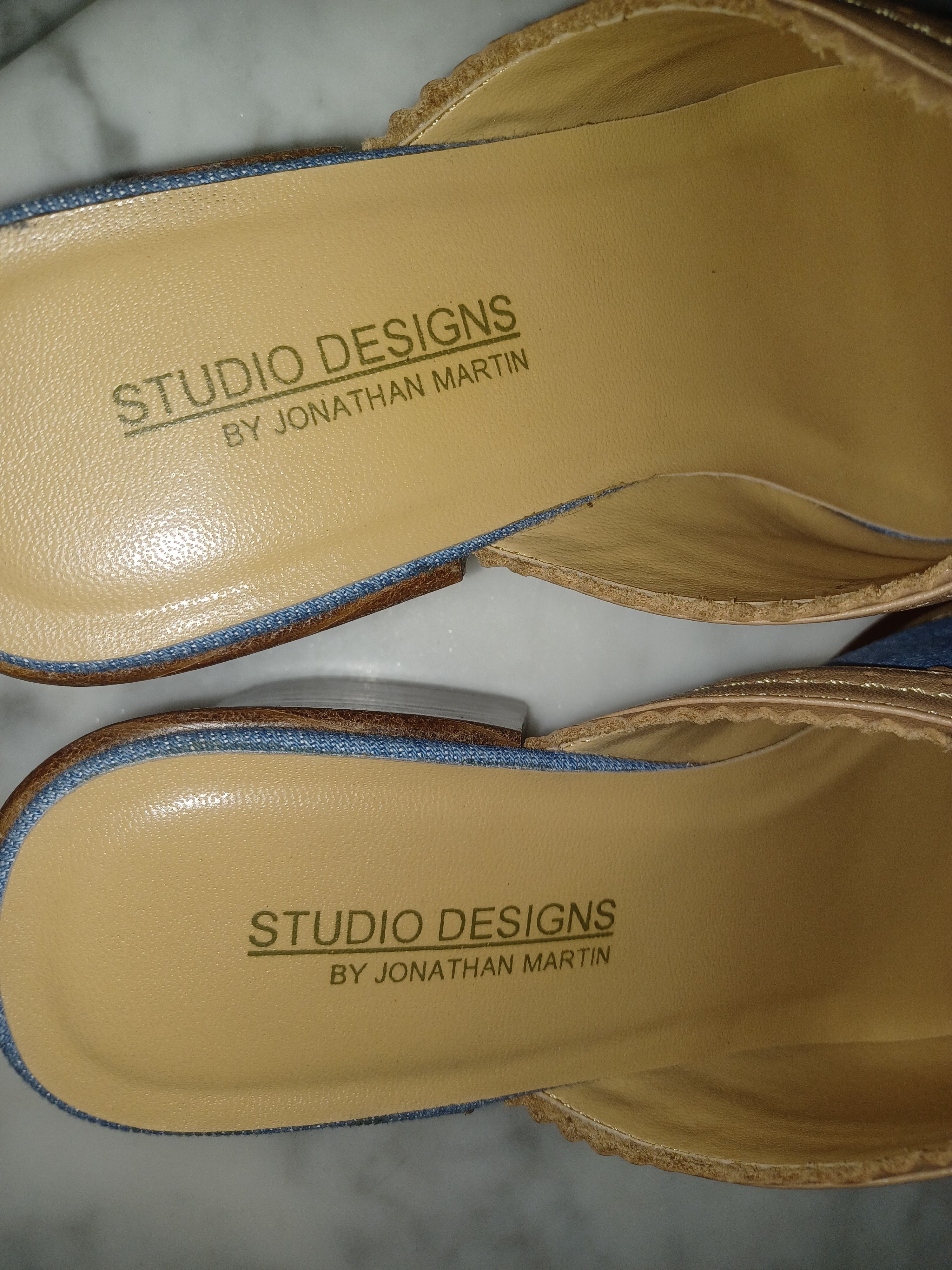 Other Studio Designs Women's Slip-On Heels 7M Denim Blue & Tan Size US 7 / IT 37 - 3 Thumbnail
