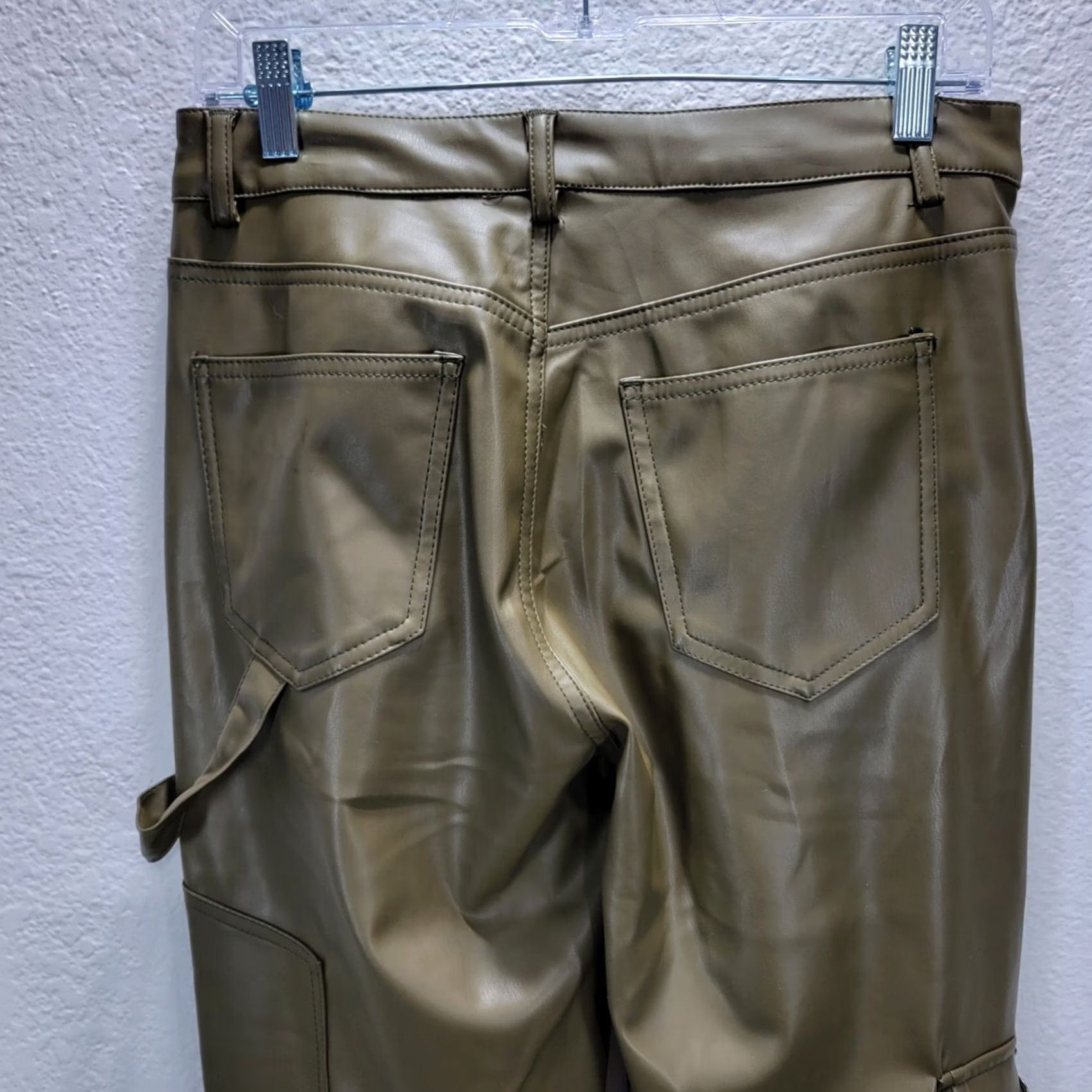 Olive Ci Sono Womens Faux Leather Carpenter Pants XL Olive Green Pockets Straight Leg Carpenter Womens XL Olive Green CI SONO Size 40" / US 18 - 4 Thumbnail