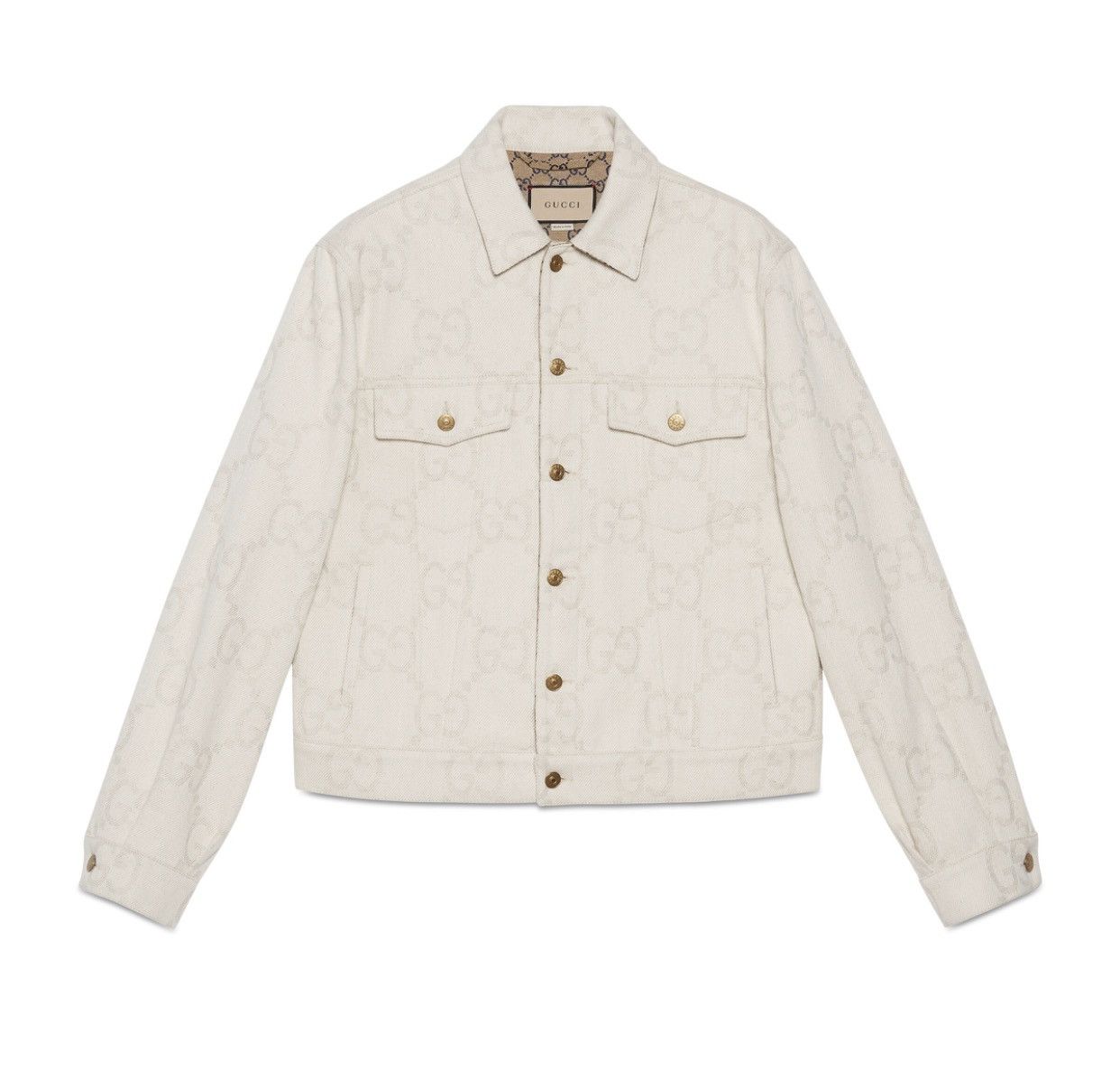 image of Gucci Beige Maxi GG Cotton Blend Denim Jacket 44, Men's (Size Small)