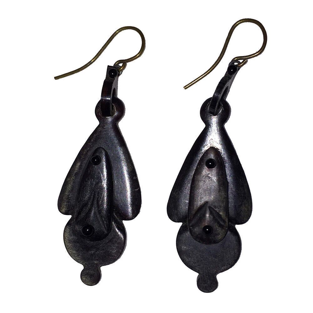 Handmade Victorian Carved Horn Drop Earrings Size ONE SIZE - 2 Thumbnail