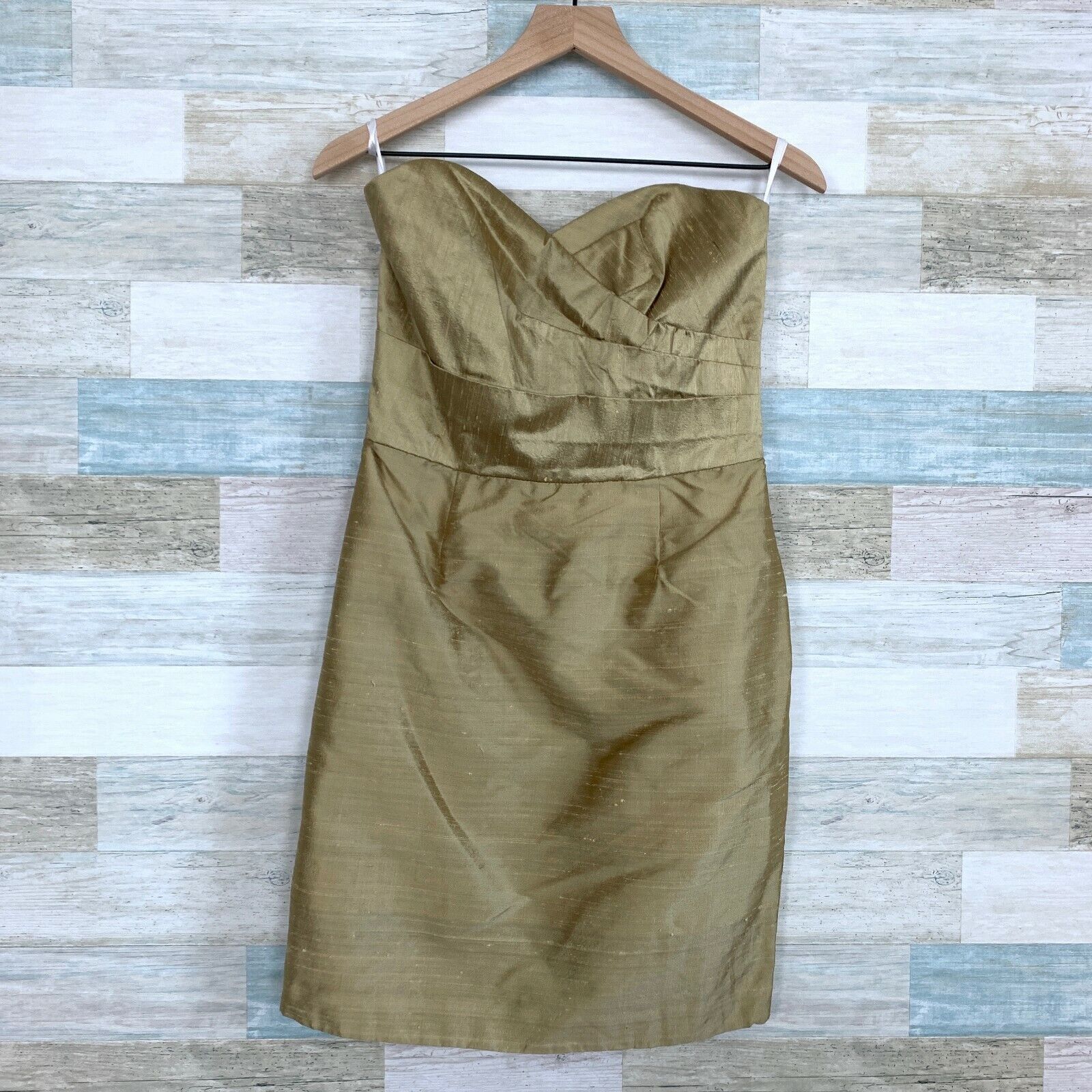 Other Siri Dupioni Pure Silk Ruched Cocktail Dress Gold Strapless Size M / US 6-8 / IT 42-44 - 2 Thumbnail