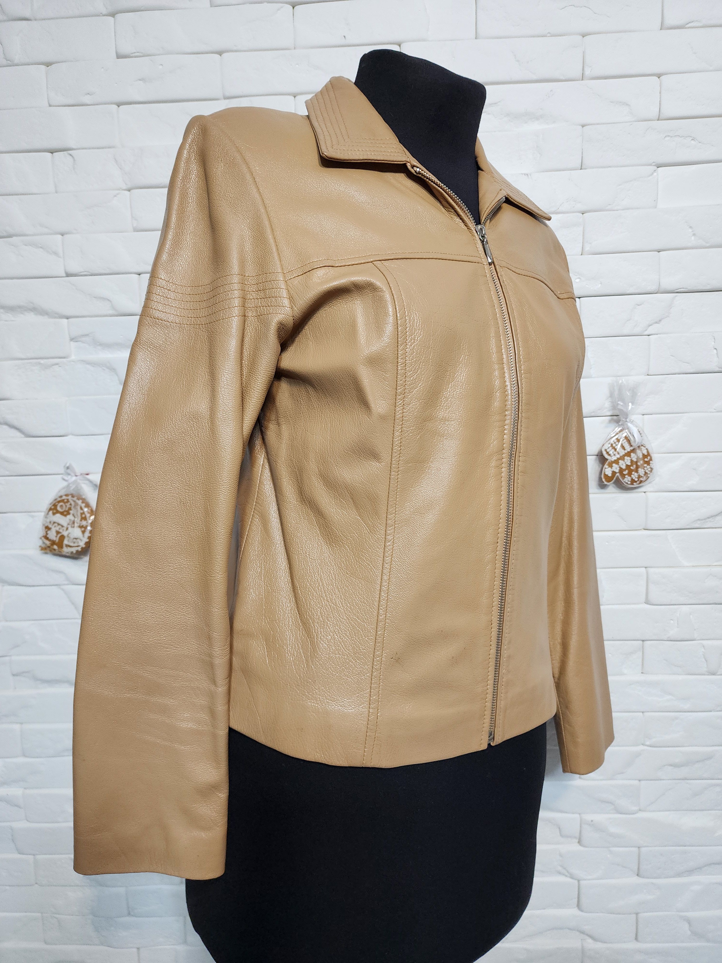 Genuine Leather Brown Leather Sport Jacket: Women's Genuine Leather Zip-Up Size M / US 6-8 / IT 42-44 - 3 Thumbnail