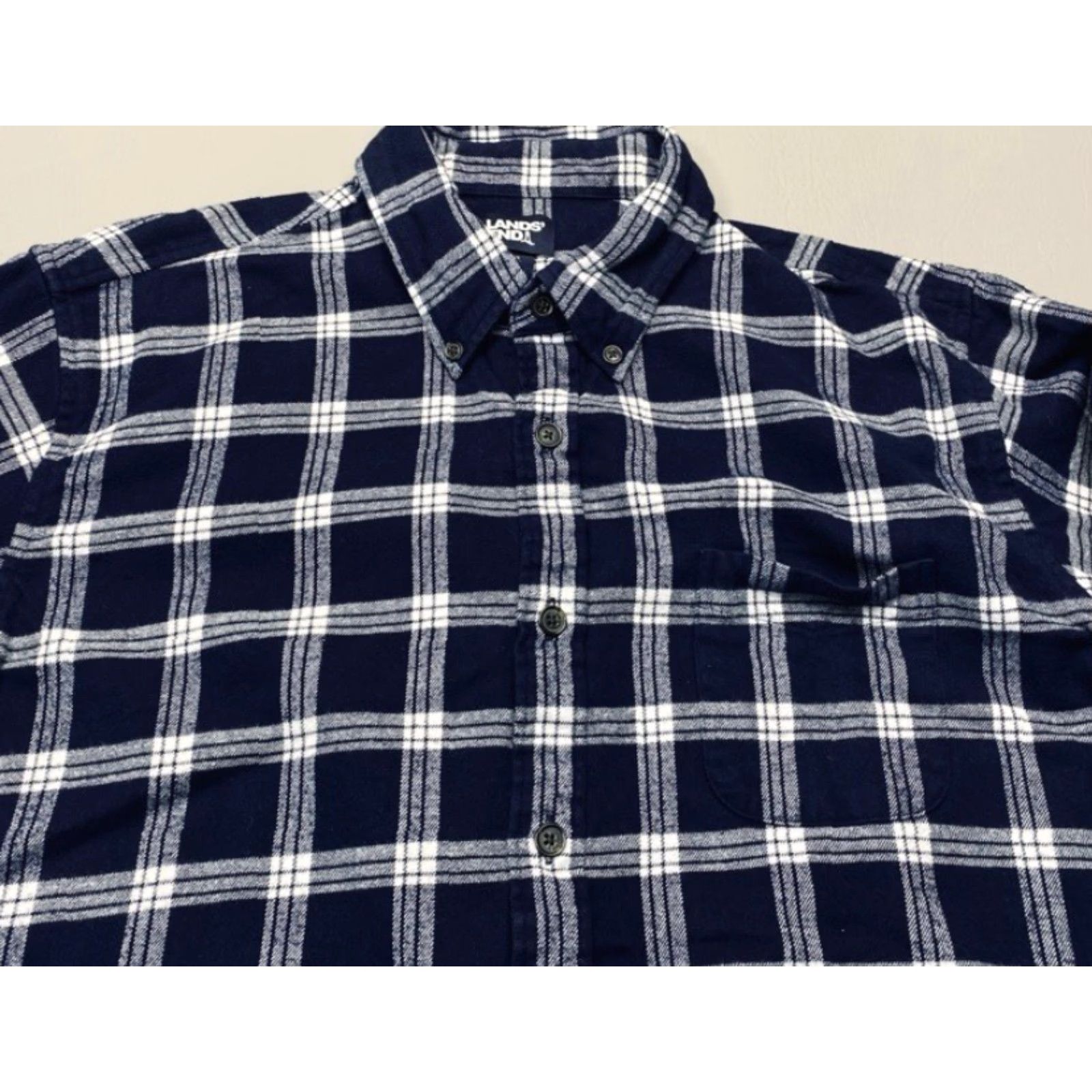 Lands' End VINTAGE Lands' End Flagship Flannel Shirt Mens XL Blue White Plaid Traditional Fit 8407 Size US XL / EU 56 / 4 - 6 Thumbnail
