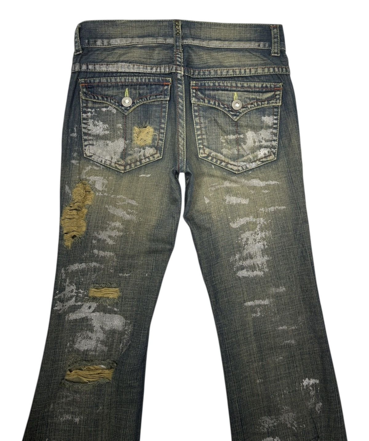 14th Addiction × If Six Was Nine × KMRii FLARE RUSTY RIPPED THRASHED AGATE LABEL MUD WASH DENIM JEANS Size US 32 / EU 48 - 6 Thumbnail