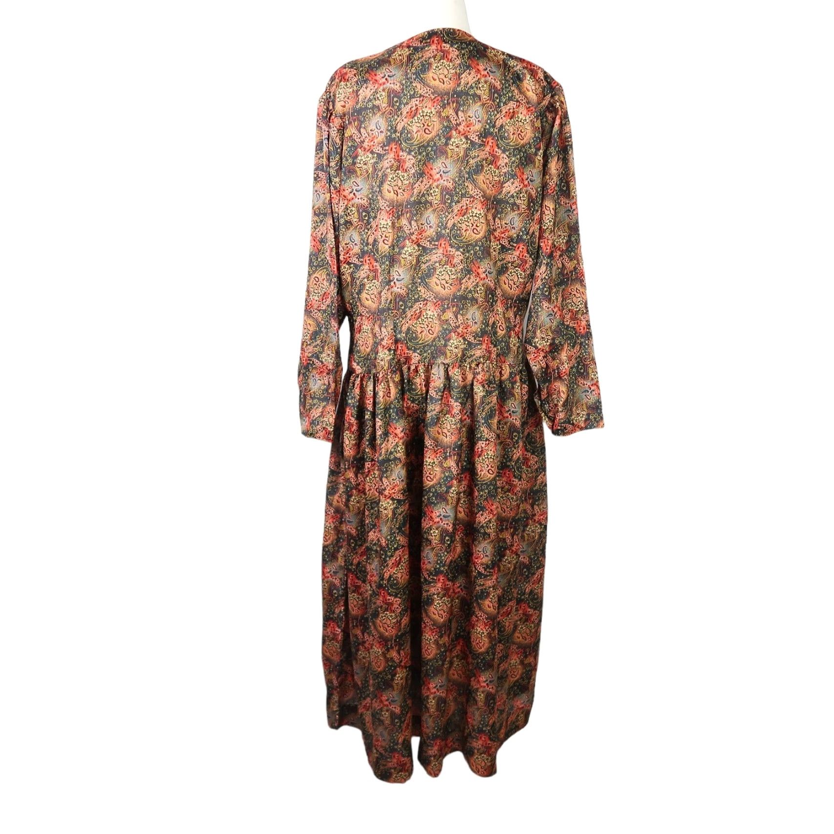 Vintage VINTAGE 80s Black and Orange Abstract Floral Print Midi Dress XL Women's Long Sleeve Button Front A-Line Polyester Fall Spring Party/Cocktail Size XL / US 12-14 / IT 48-50 - 5 Thumbnail