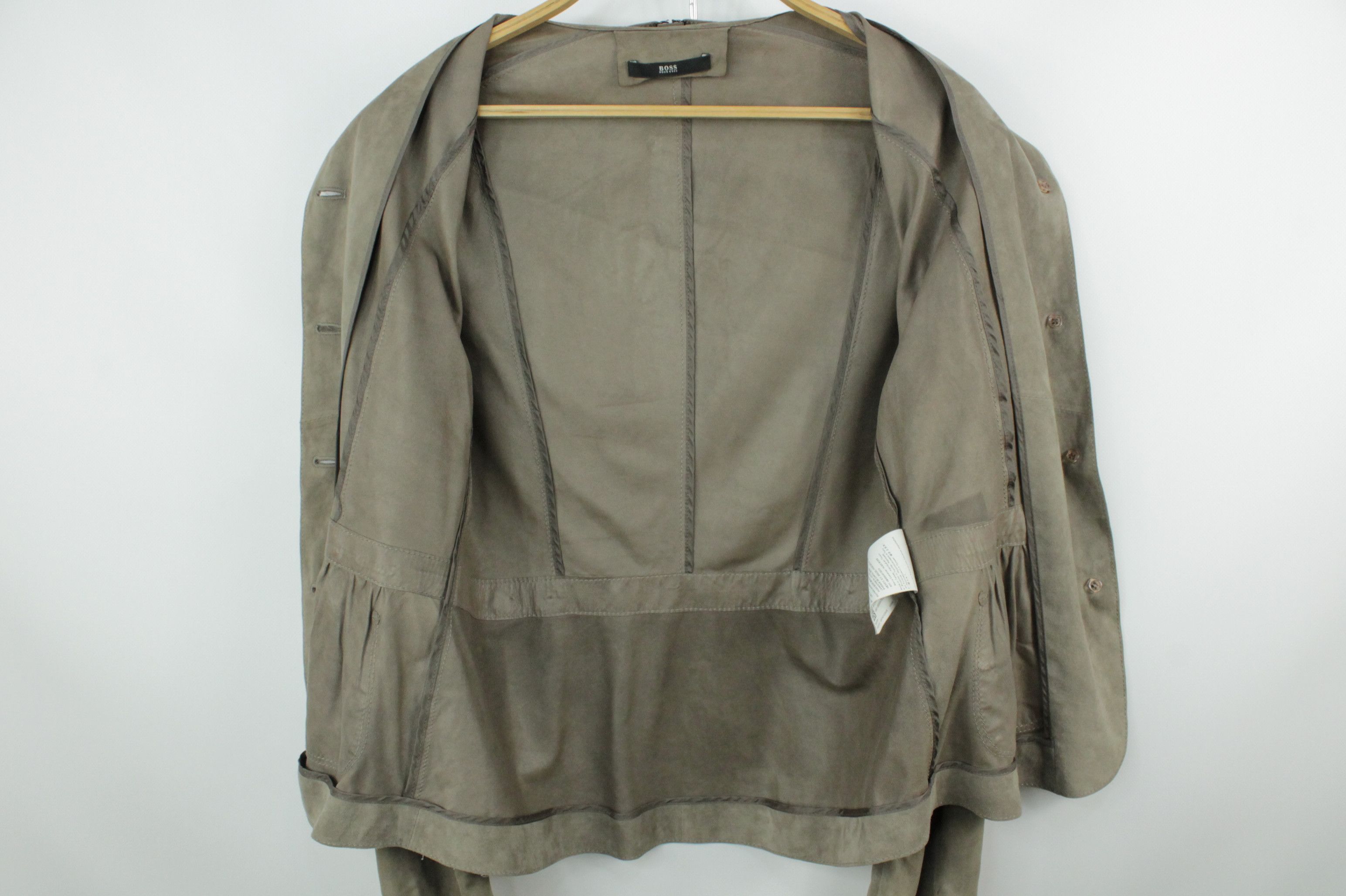 Genuine Leather × Hugo Boss Hugo Boss Gray Suede Leather Women's Jacket Size L / US 10 / IT 46 - 7 Thumbnail