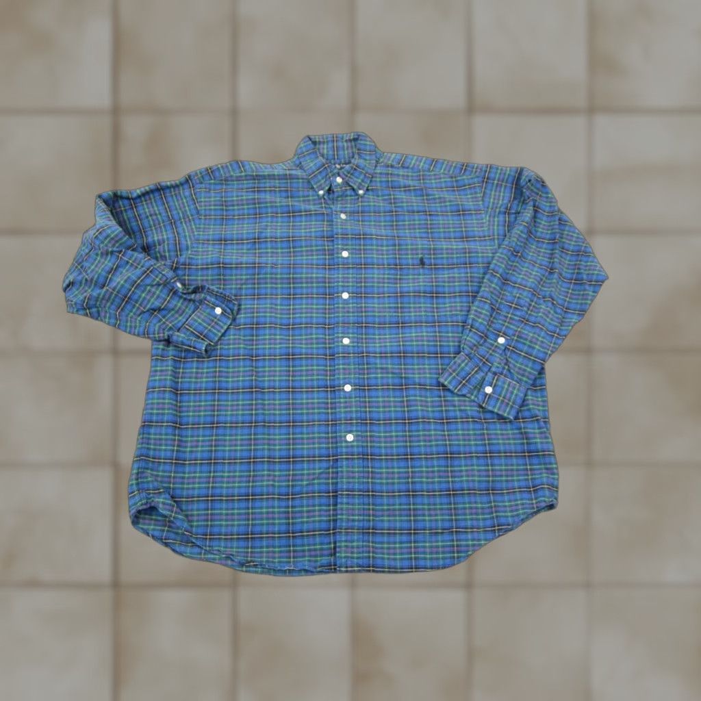 Ralph Lauren VINTAGE Ralph Lauren Shirt Mens Large Blue Pony Oxford Plaid Big Twill Pocket Size US L / EU 52-54 / 3 - 1 Thumbnail