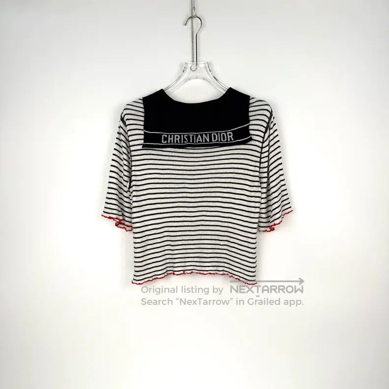 Dior Dior Navy collar striped letter short sleeve Size S / US 4 / IT 40 - 4 Thumbnail