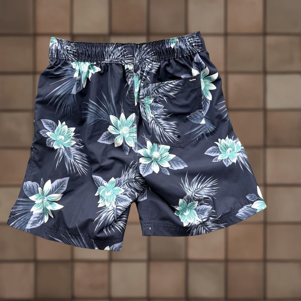 Hurley Hurley Swim Shorts Mens M Blue Tropical Hawaiian Floral Lined Pockets Drawstring Elastic Waist Beach Trunks Size US 31 - 1 Thumbnail
