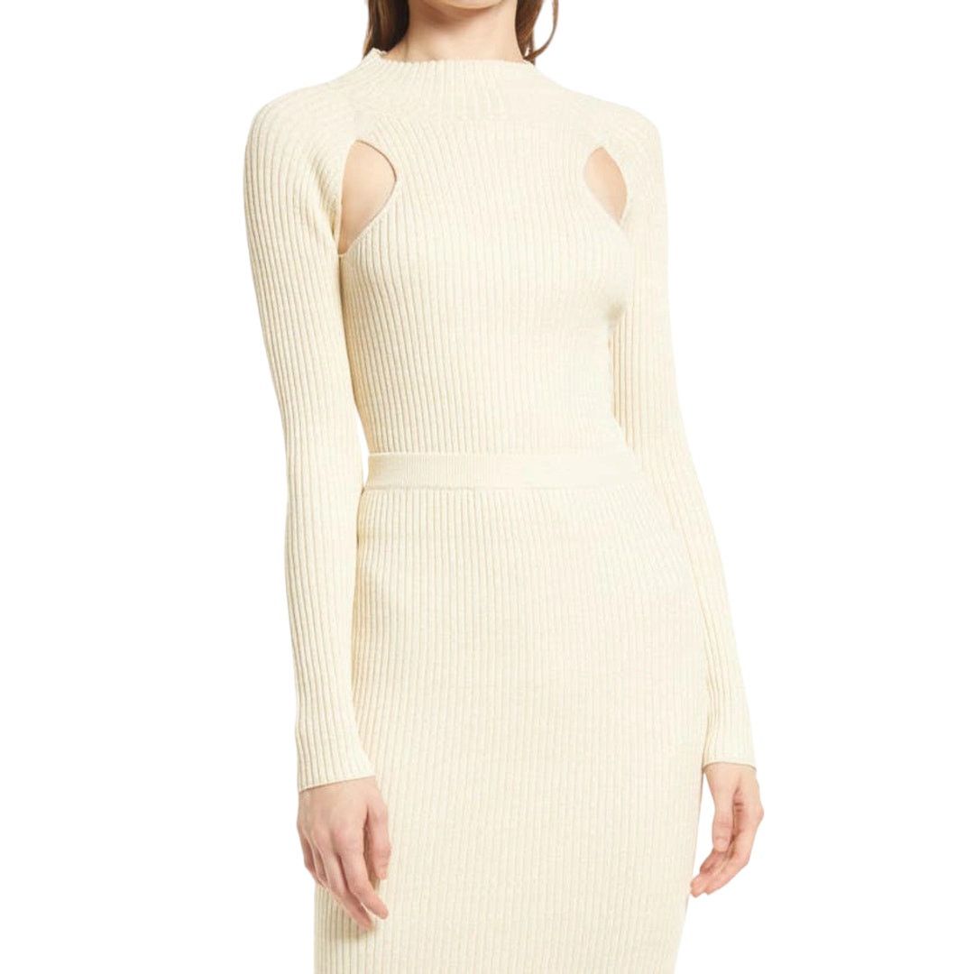 Other Open Edit Ivory Sparkle Cutout Sweater Medium NWOT $59 MSRP Size M / US 6-8 / IT 42-44 - 1 Thumbnail