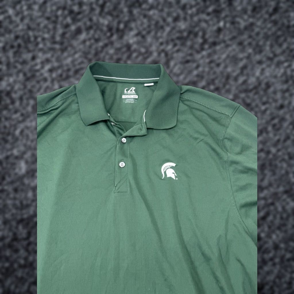 Cutter & Buck Michigan State Spartans Polo Shirt Men's 2XL Golf Stretch Performance Highlighted Logo Green State 2XL Mens Polo Size US XXL / EU 58 / 5 - 1 Thumbnail