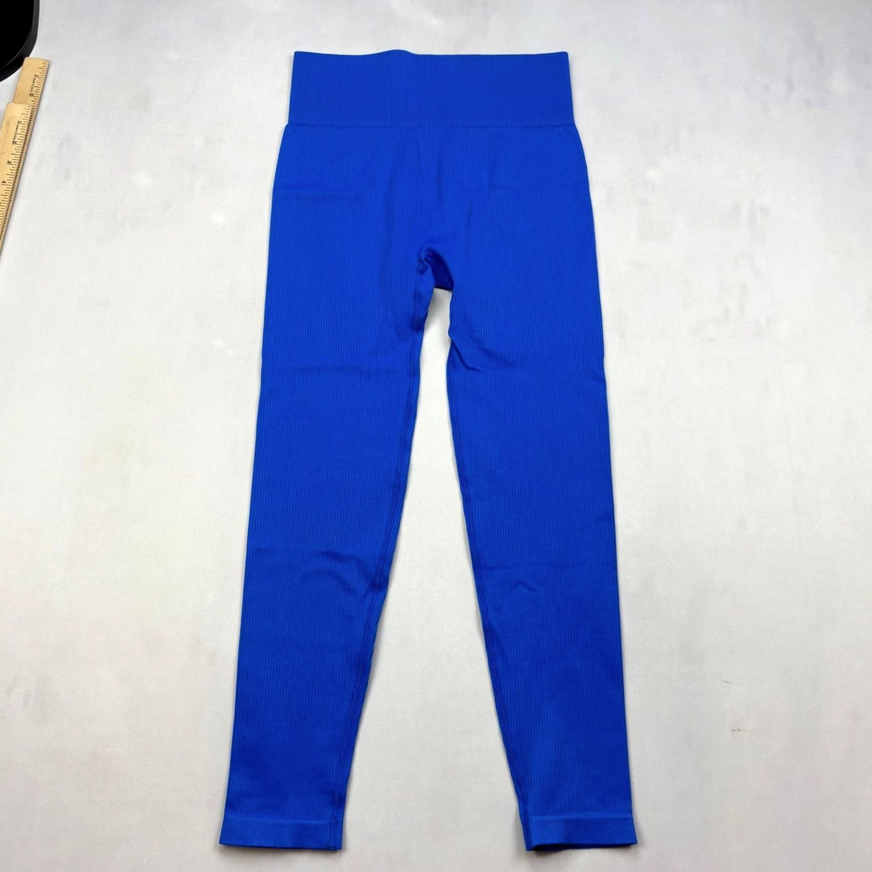 Vintage OQQ High Waist Ribbed Leggings Pants Large Blue Women Regular Ankle Gym Yoga Pilates Size 36" / US 14 / IT 50 - 4 Thumbnail