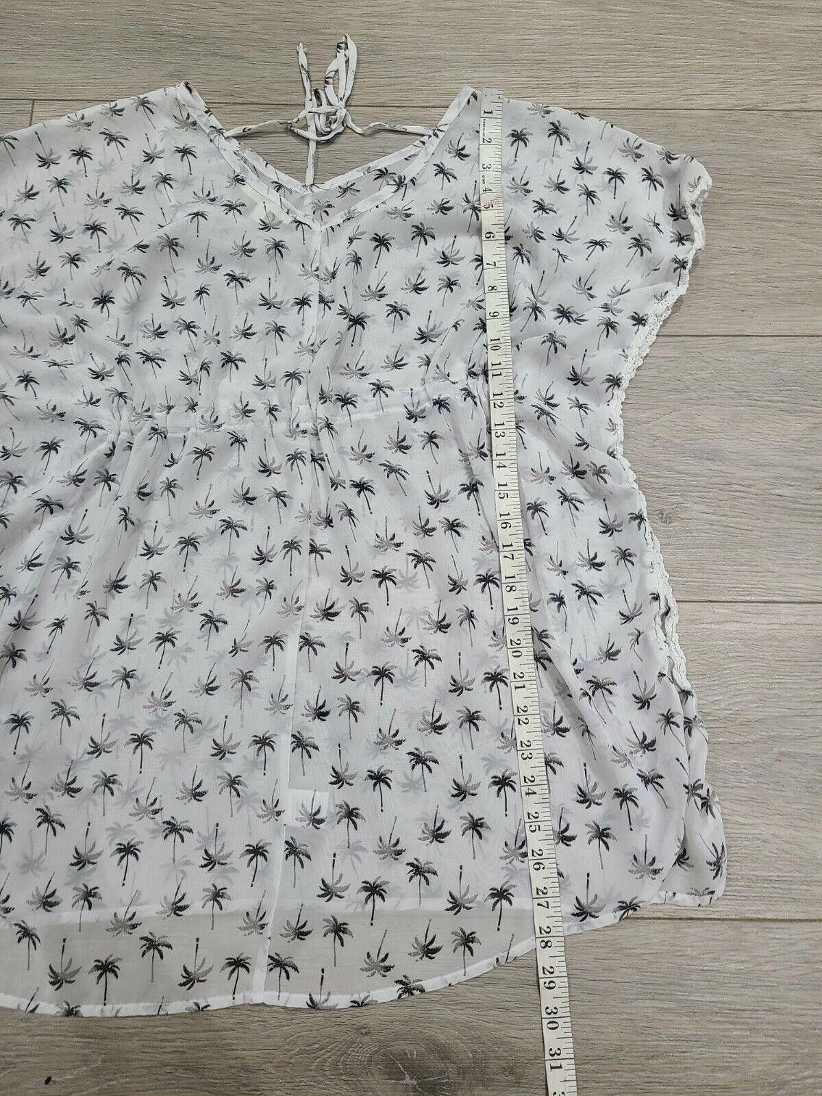 Designer Beach Cover Up Small Sheer Palm Tree white short sleeve Size ONE SIZE - 3 Thumbnail