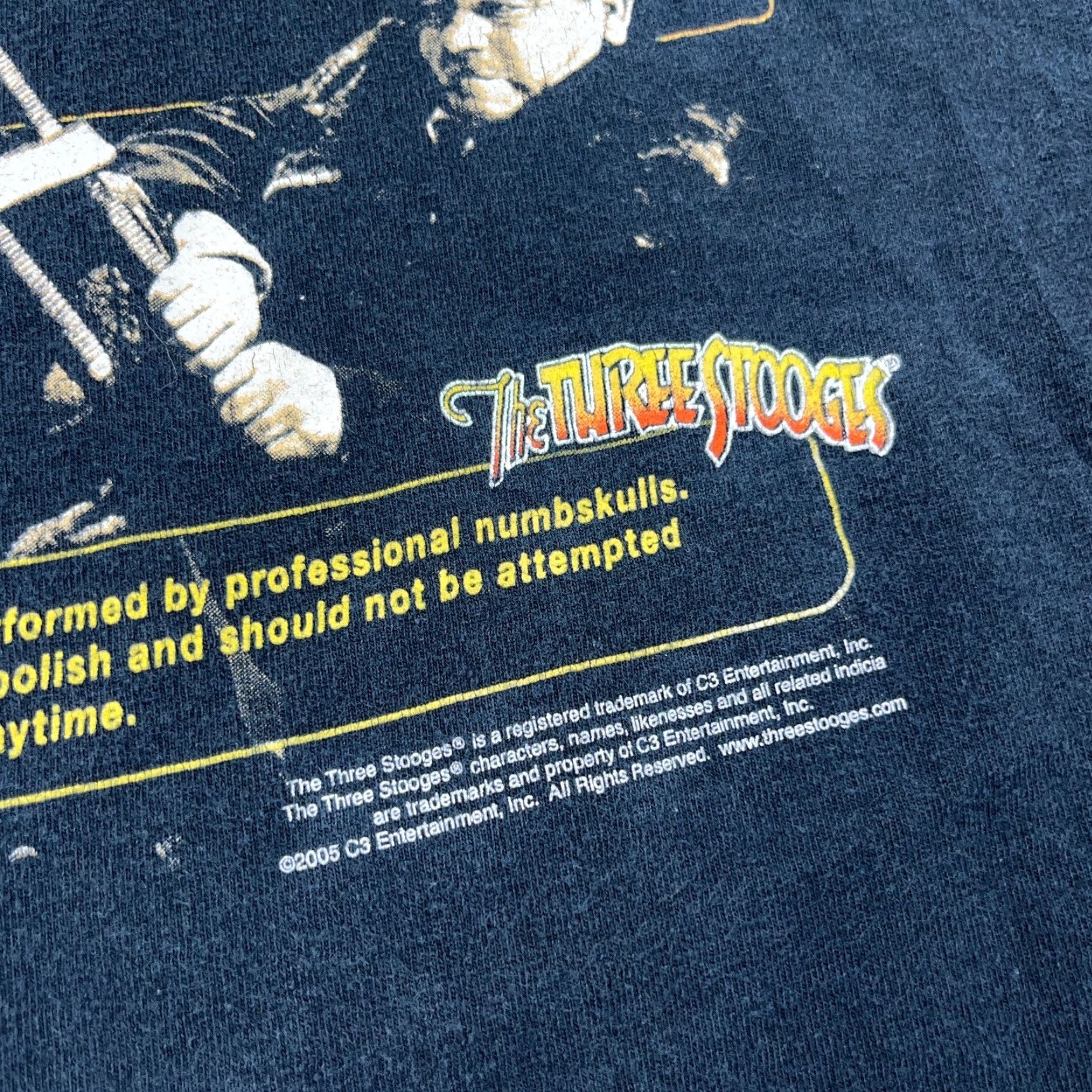 Gildan VINTAGE Three Stooges Shirt Men XL Black Tee Movie Promo Stooge Factor Fade Gildan Logo Graphic Print T-Shirt Short Sleeve Mens Size US XL / EU 56 / 4 - 4 Thumbnail