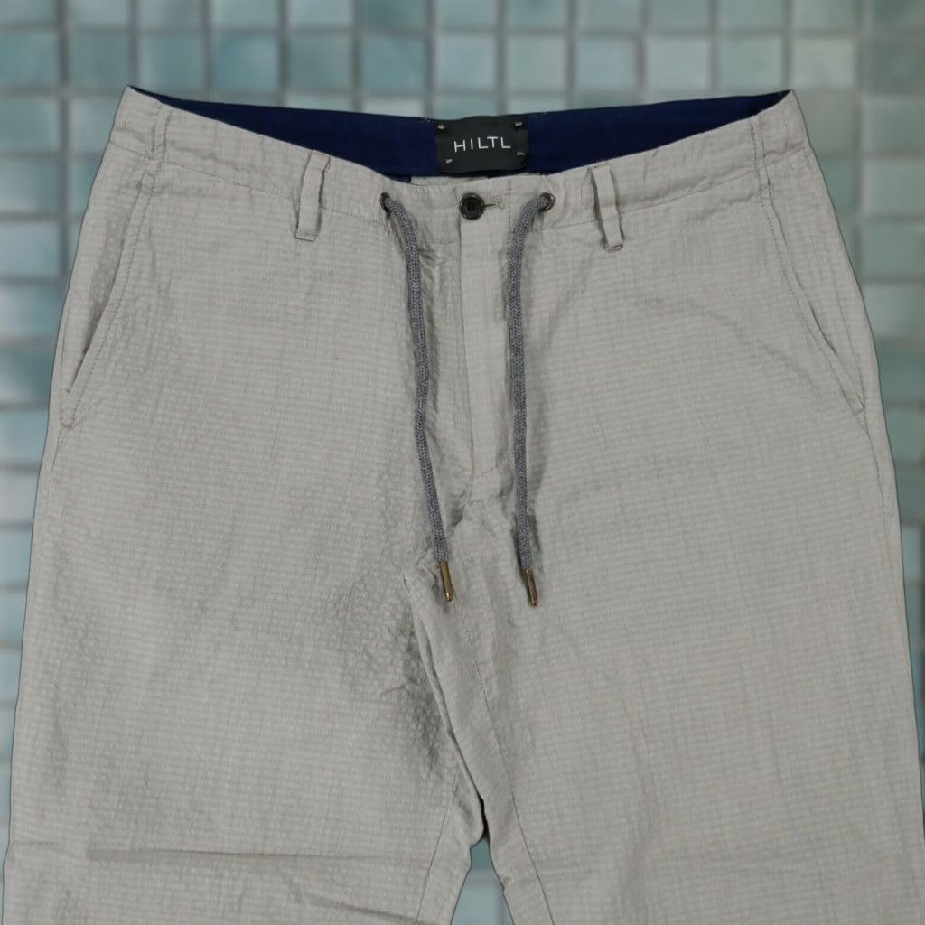 Hiltl Pants Men 34x28 Chino Flat Front Gray Seersucker Drawstring Waist Slim/Regular Fit Belt Loops Casual 34x28 Gray
