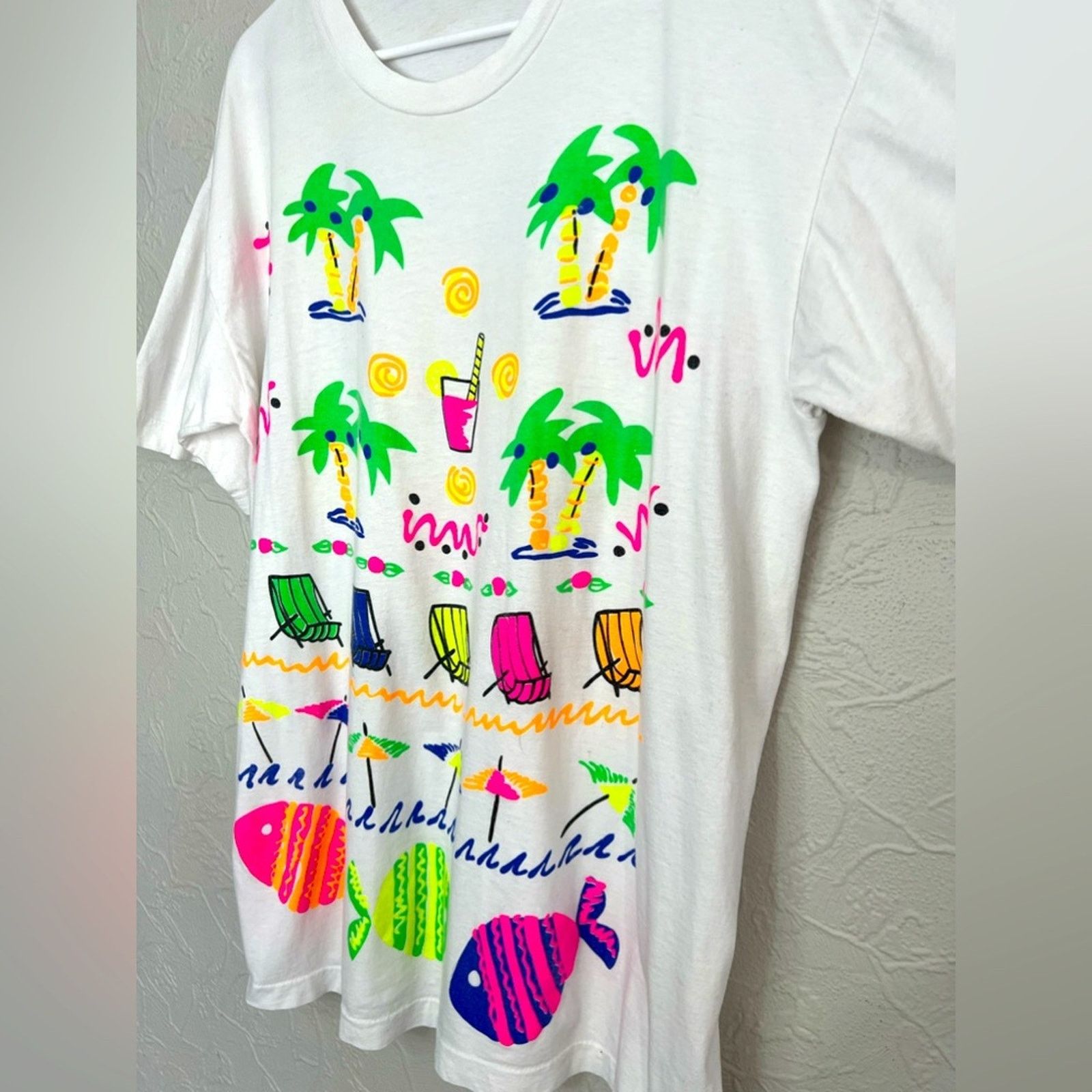 Vintage Vintage 90s Single Stitch Fish Palm Trees AOP Shirt XL Size US XL / EU 56 / 4 - 2 Thumbnail