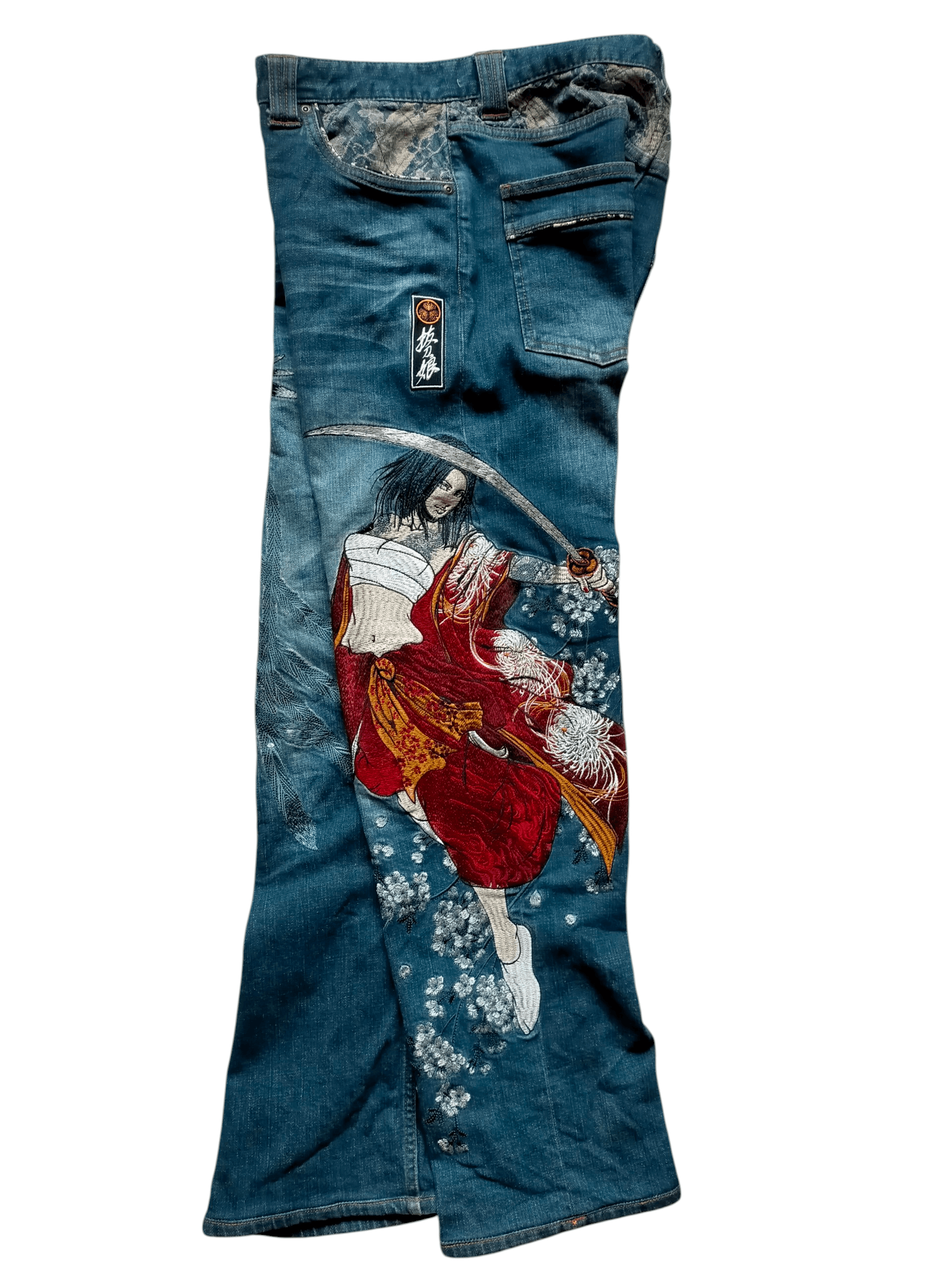 Karakuri Tamashii 🔥Rare🔥Divine Retribution Embroidered Blue Jeans Size US 32 / EU 48 - 4 Thumbnail